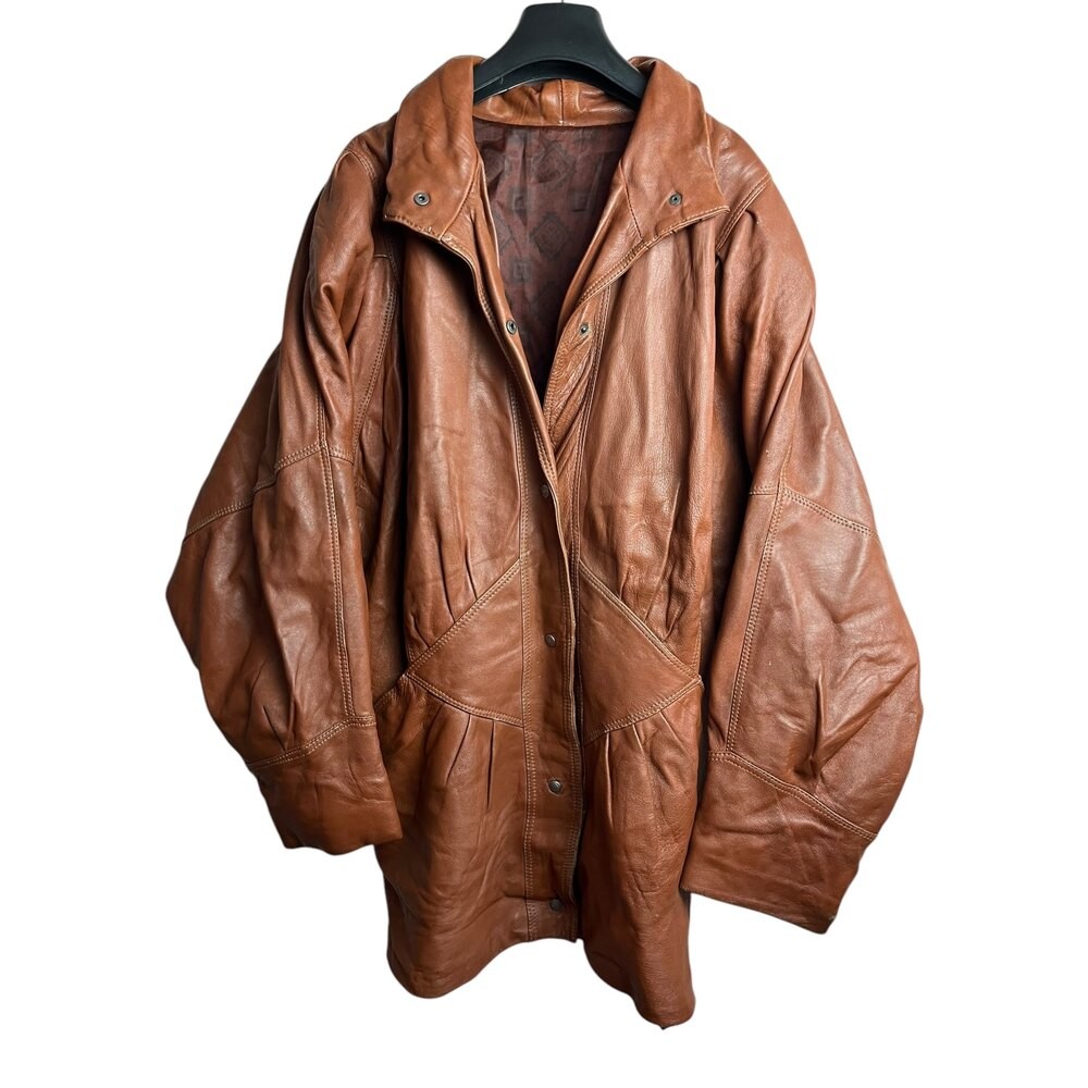 Yarasa Kol Vintage Deri Ceket (Kadın-XXL)