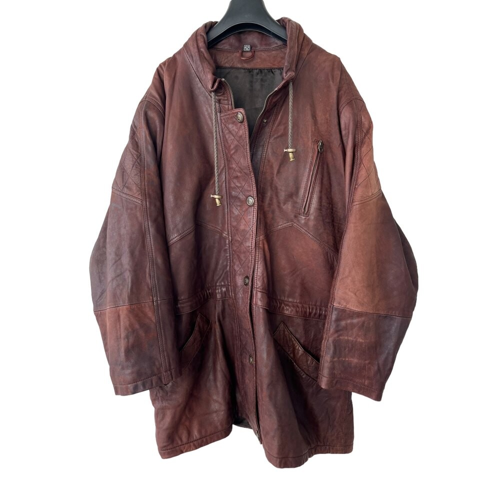 Oversize Vintage Deri Ceket (Kadın-XL)