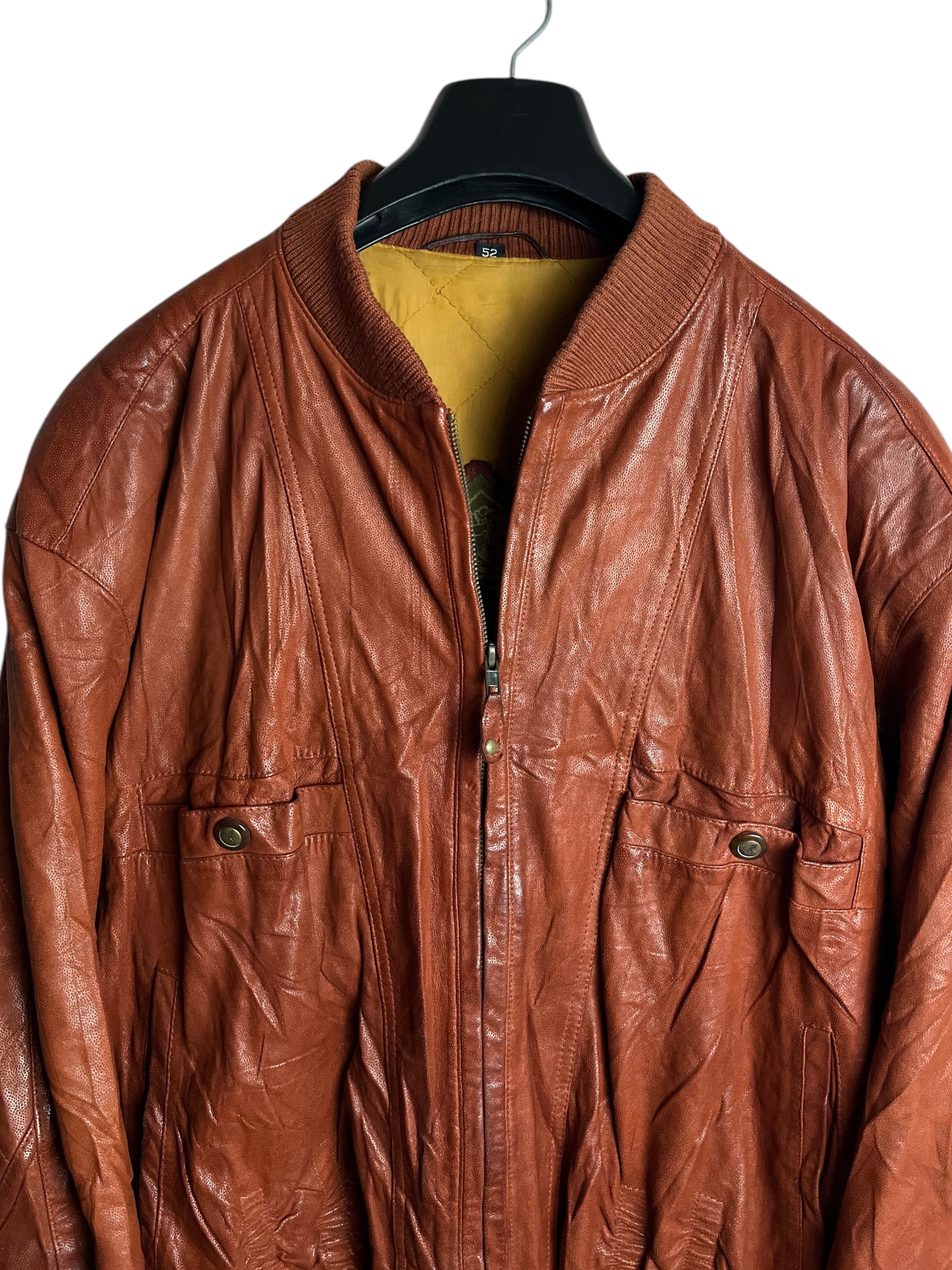 Oversize Bomber Vintage Deri Ceket (Large)