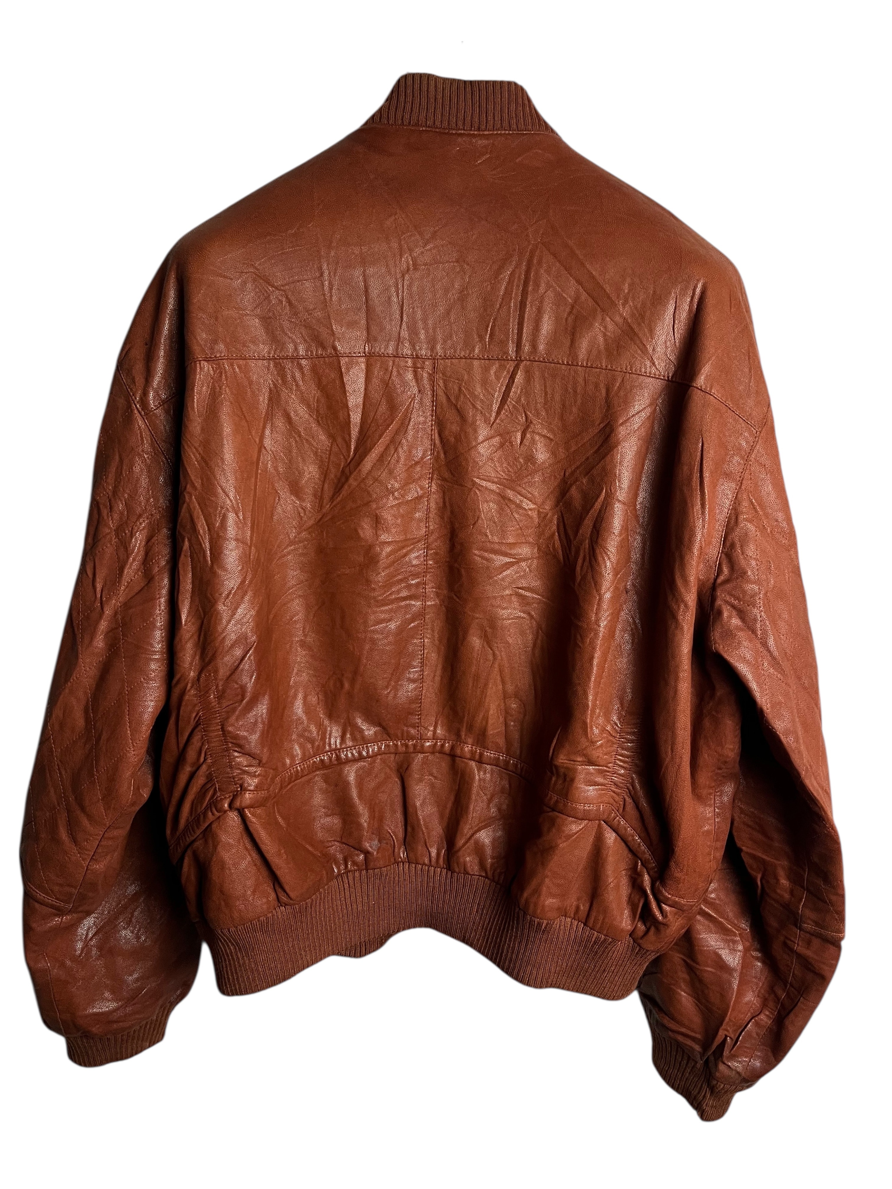 Oversize Bomber Vintage Deri Ceket (Large)