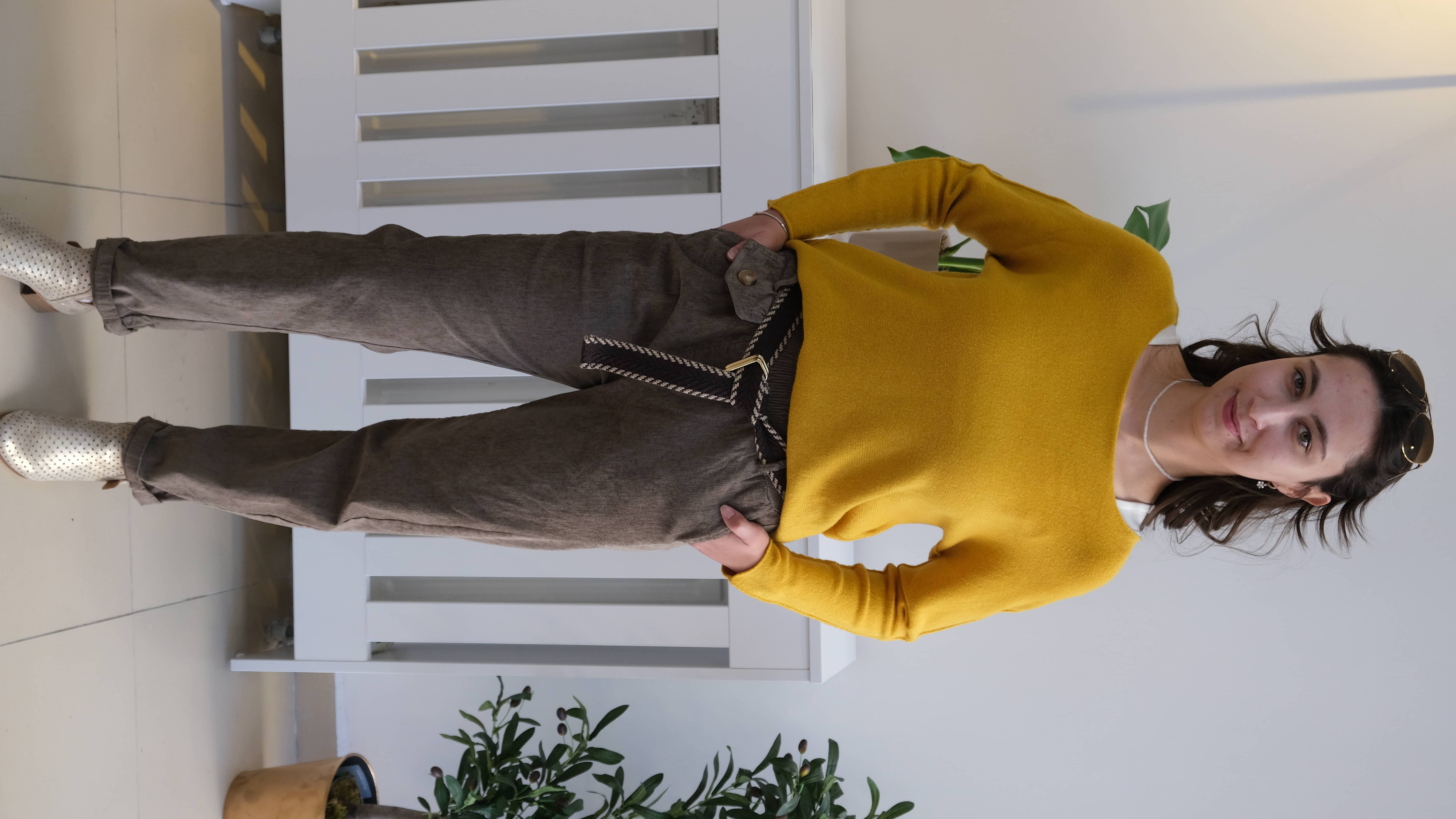 İtalyan Premium Kapak Cep Detaylı Kadife Pantolon  - Haki