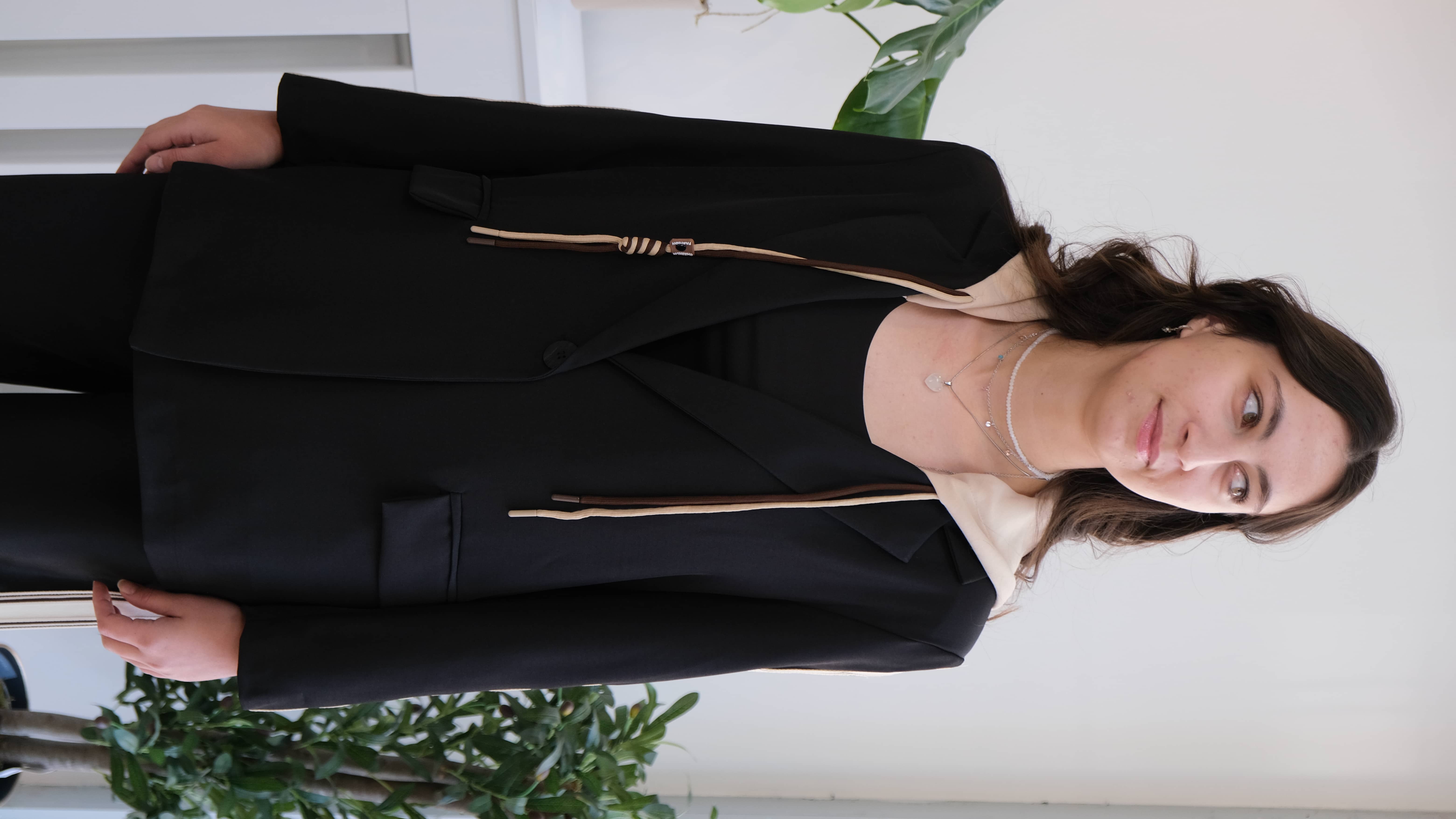 İtalyan Kapüşonlu Kollar Şeritli Blazer 
