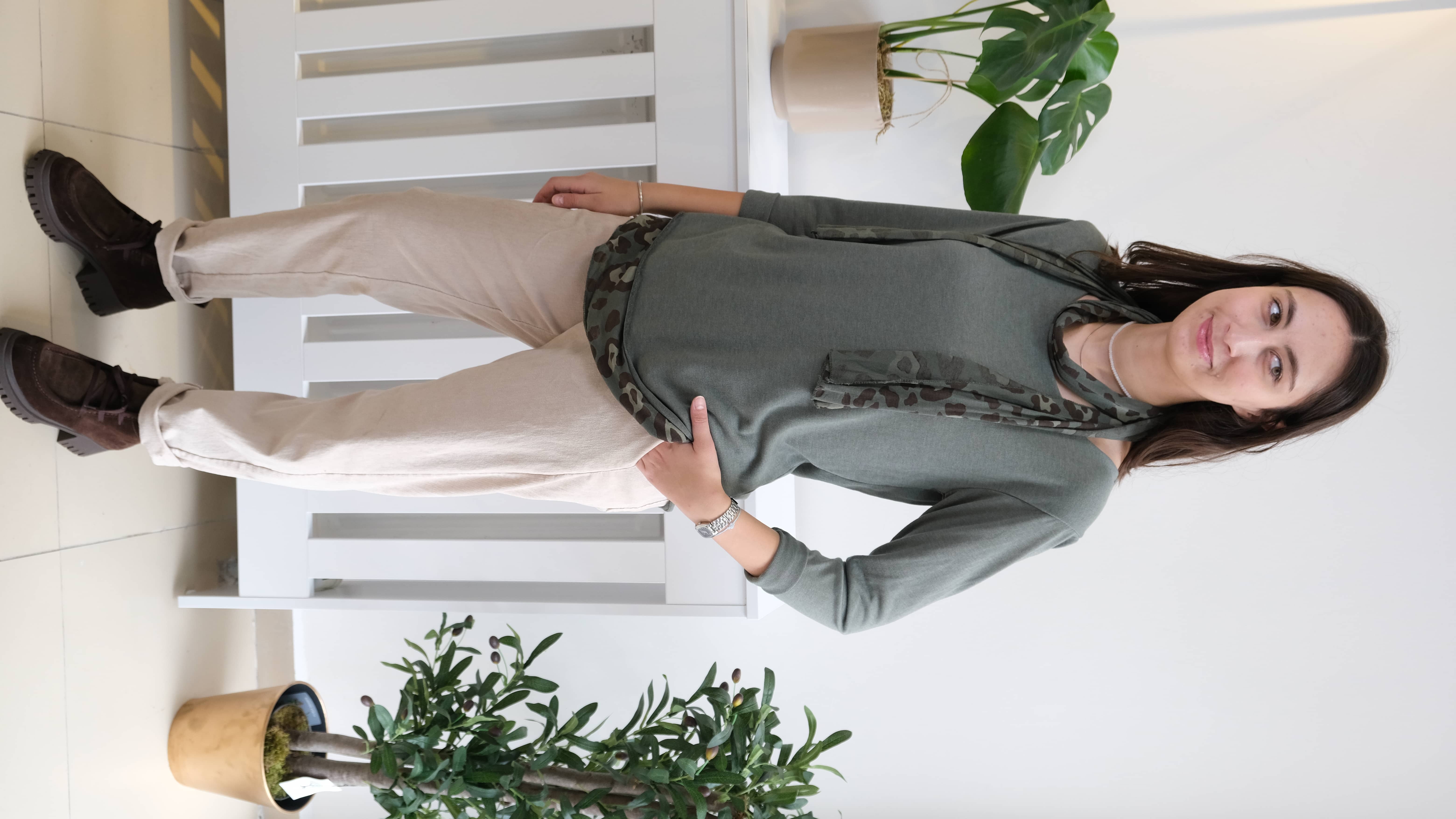 İtalyan Fularlı Bluz  - Haki