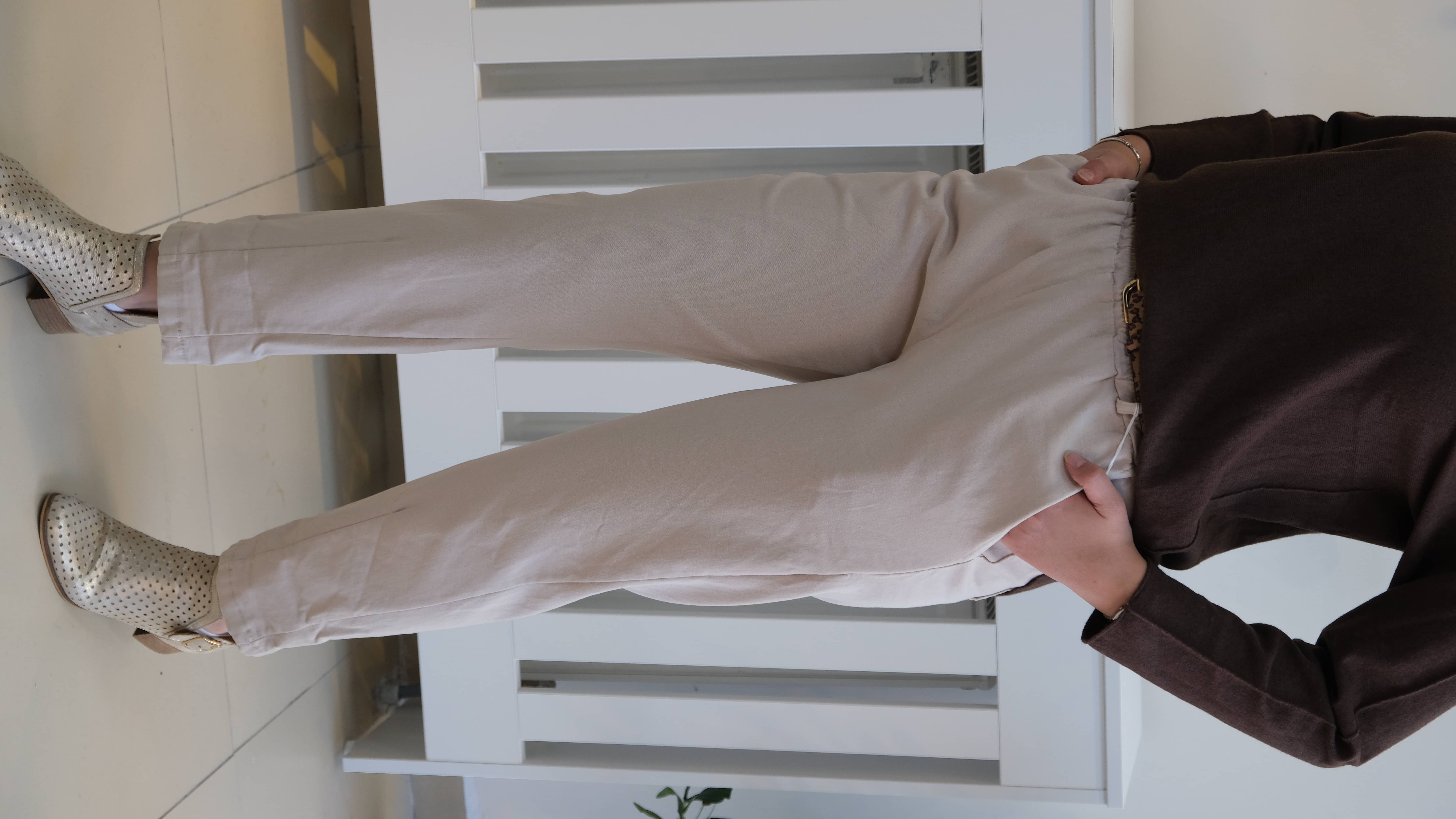 İtalyan Beli Lastikli Leopar Kemerli Paça Dikişli Kanvas Pantolon