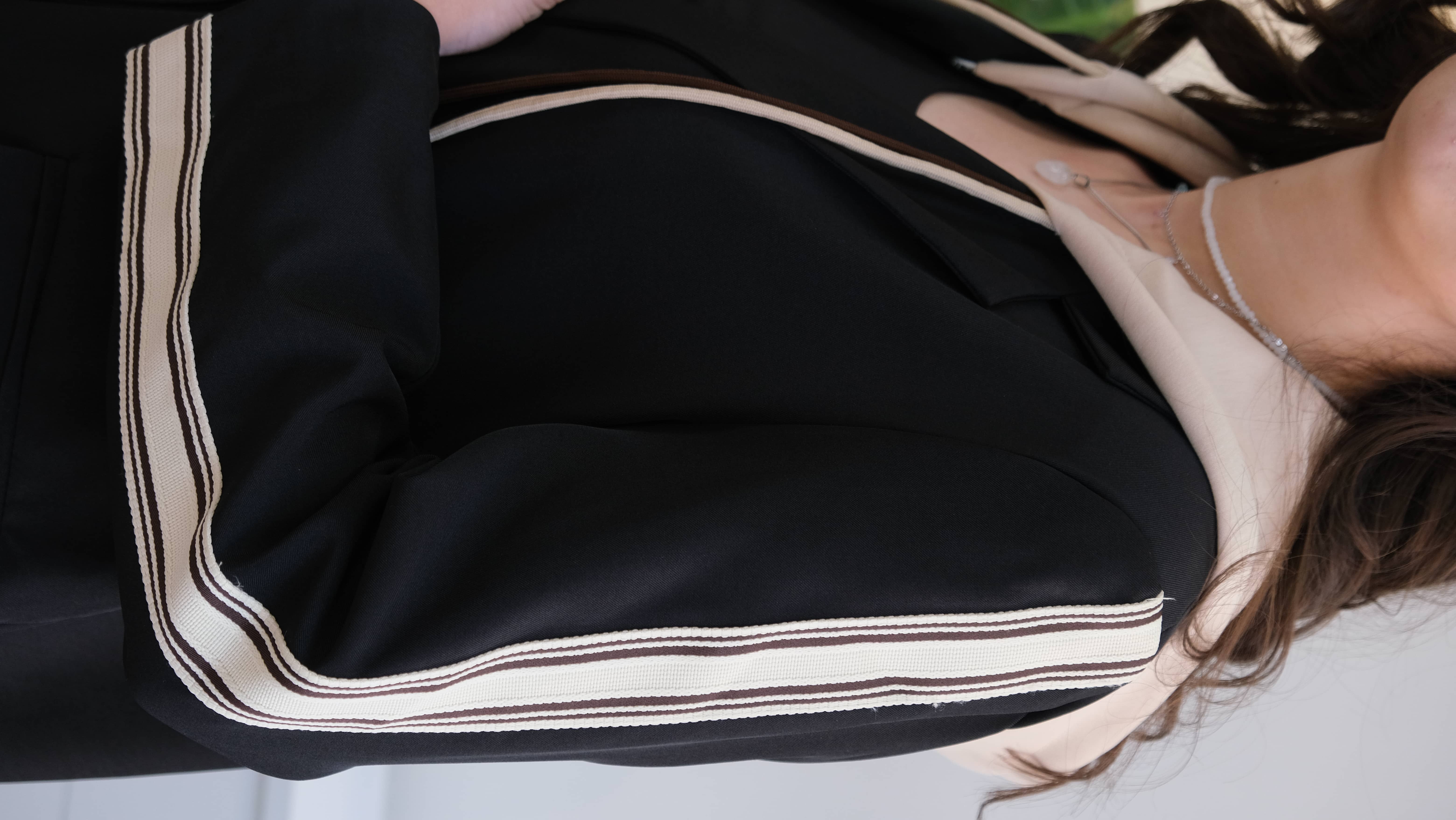 İtalyan Kapüşonlu Kollar Şeritli Blazer 