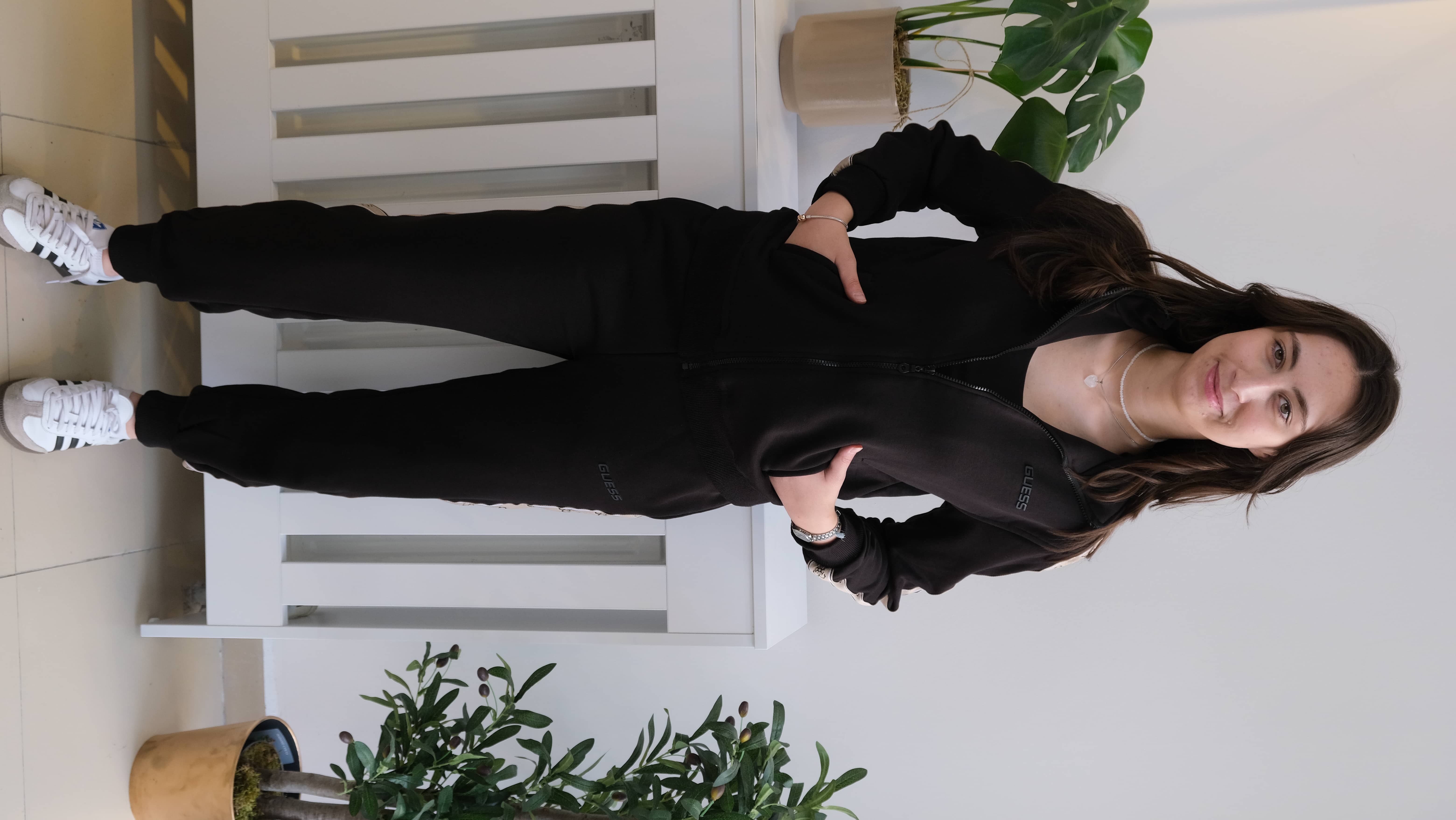 Ön Fermuarlı Paça Lastikli Yanlar Şeritli Eşofman Takımı  - Siyah