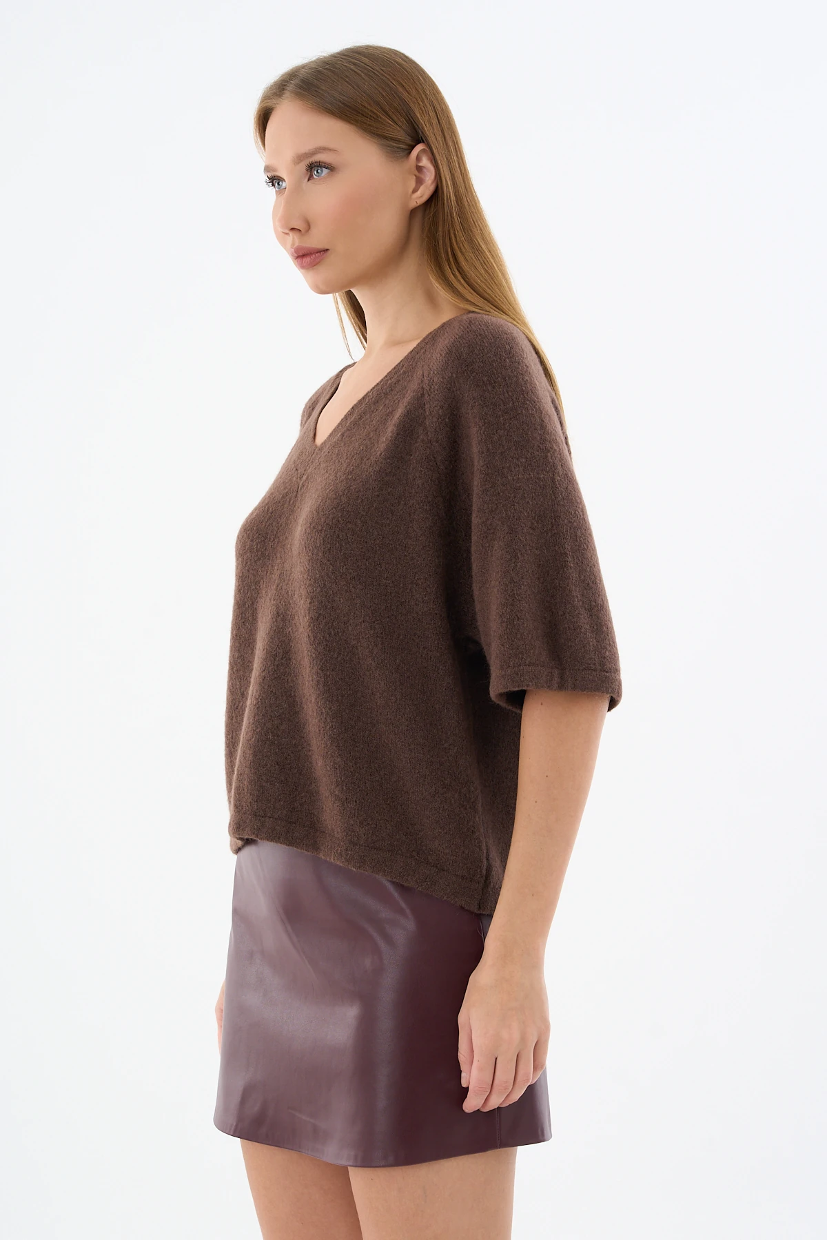 Yünlü V Yaka Kazak-Kahve