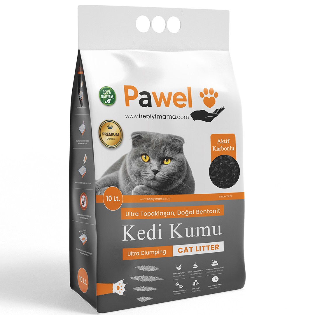 Pawel Aktif Karbolu Topaklanan 10L Bentonit Kedi Kumu