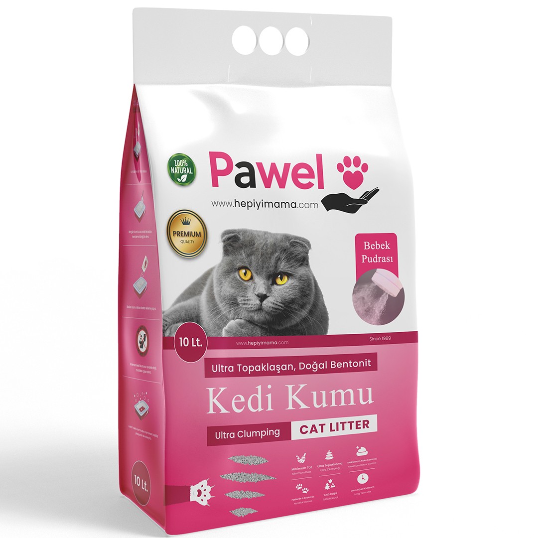 Pawel Bebek Pudralı Topaklanan 10L Bentonit Kedi Kumu