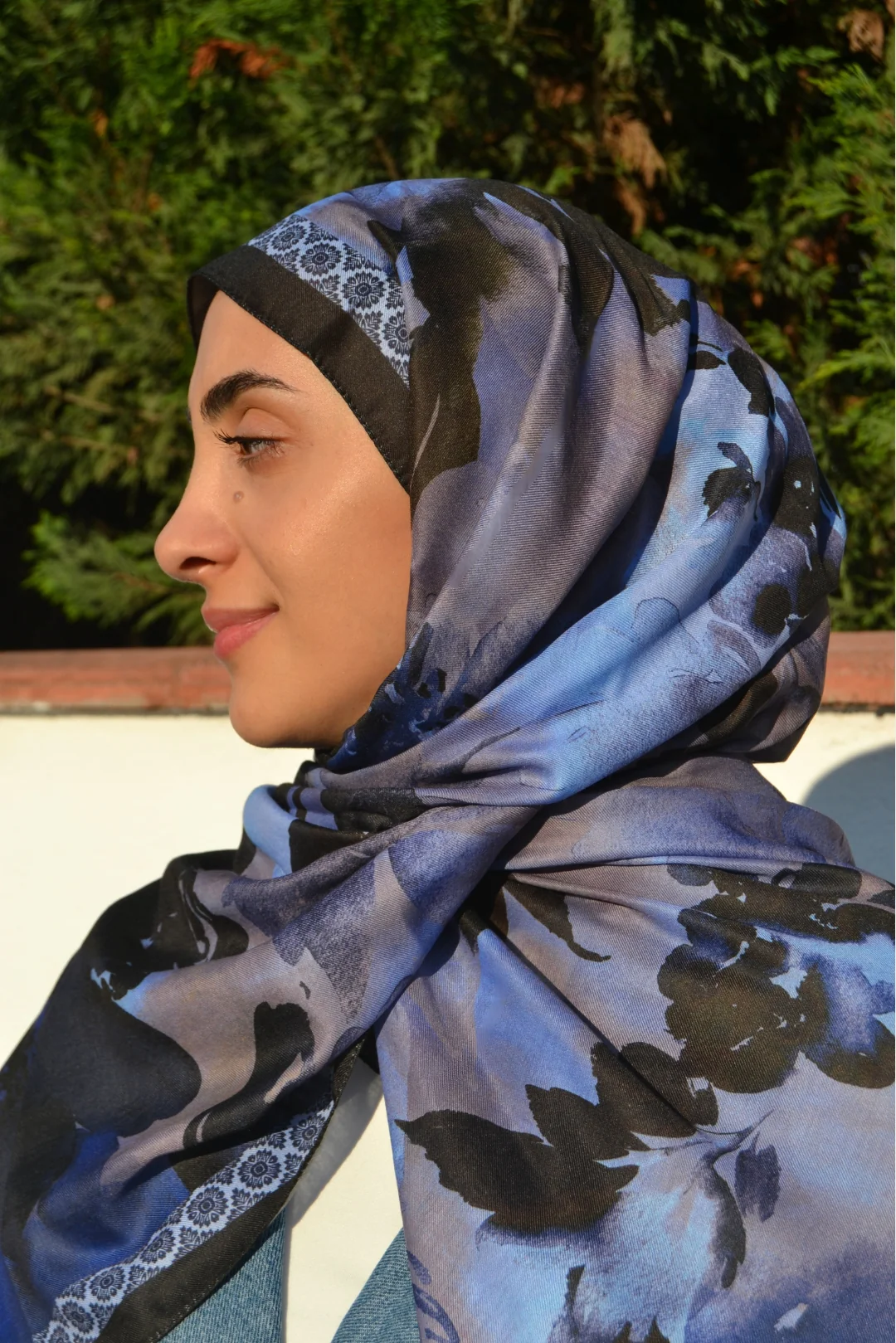 Nora Desenli Pamuk Şal - Lacivert