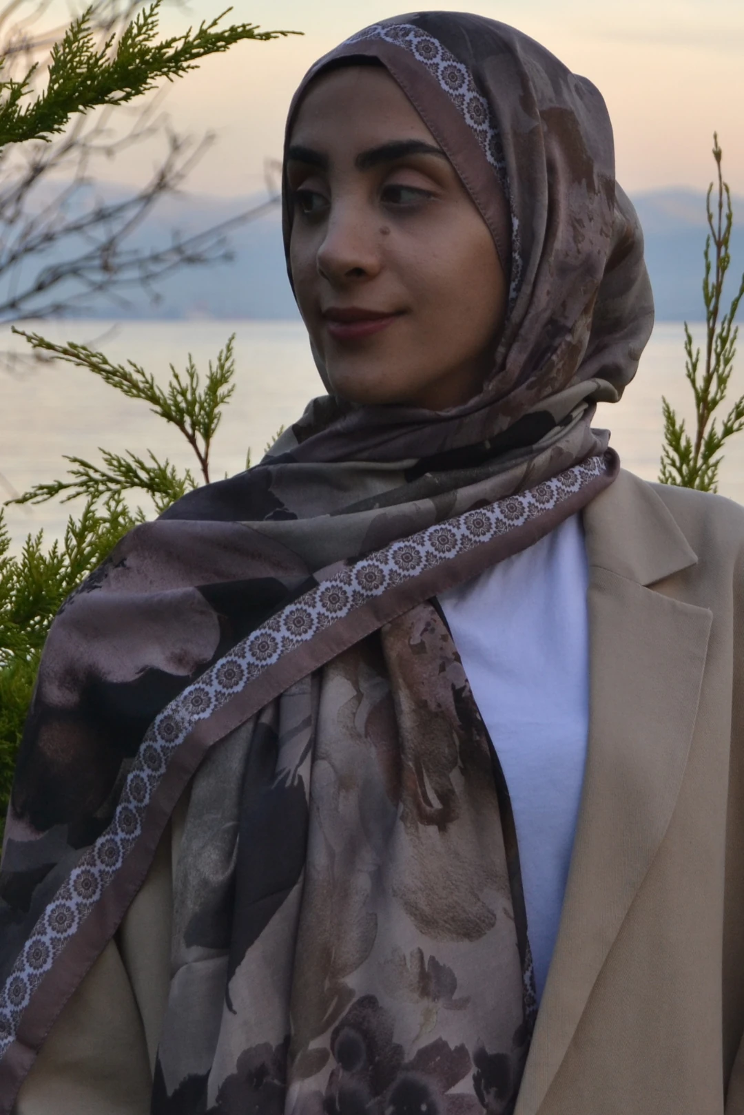 Nora Desenli Pamuk Şal - Kahverengi