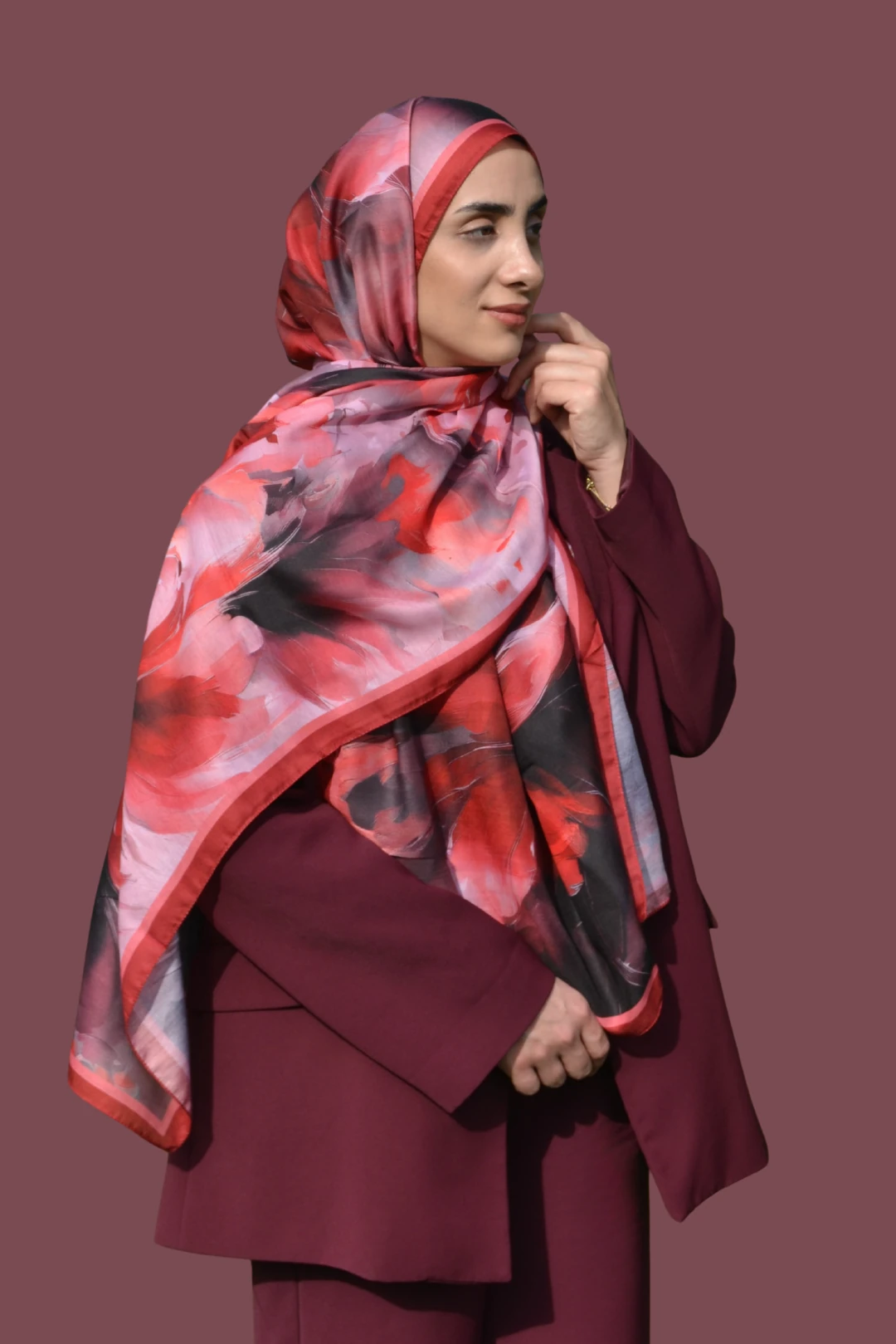 Liora Desenli Pamuk Şal - Kırmızı