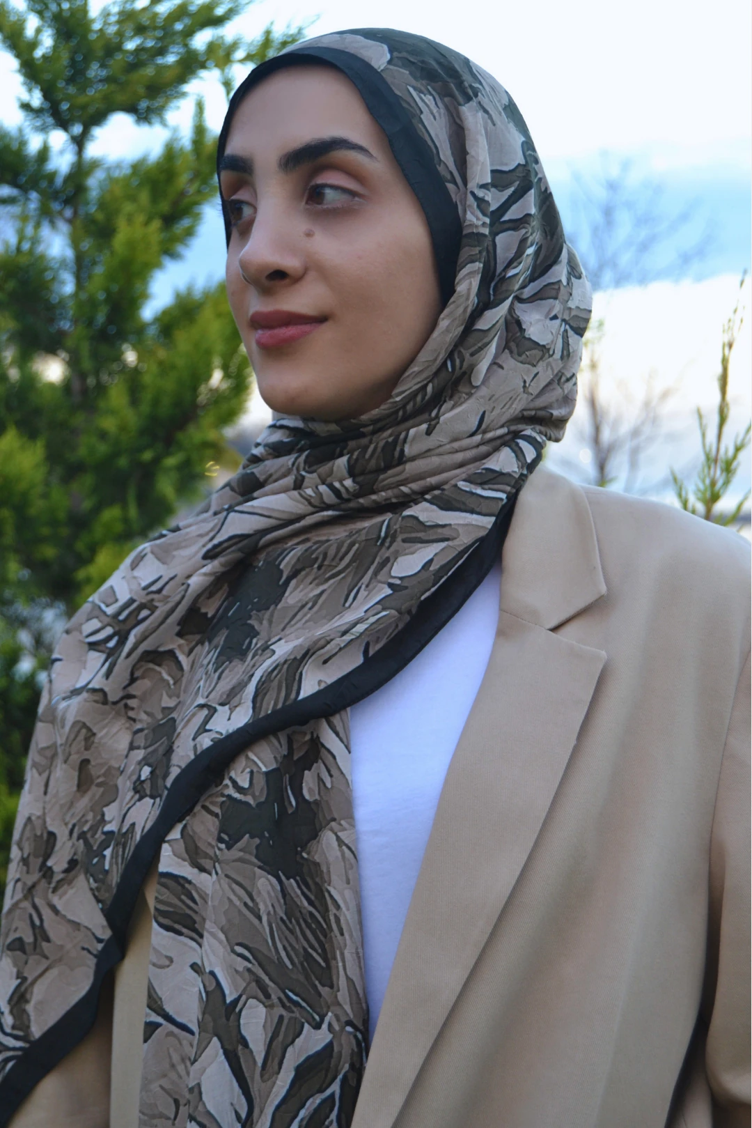 Aura Desenli Bambu Şal - Koyu Haki