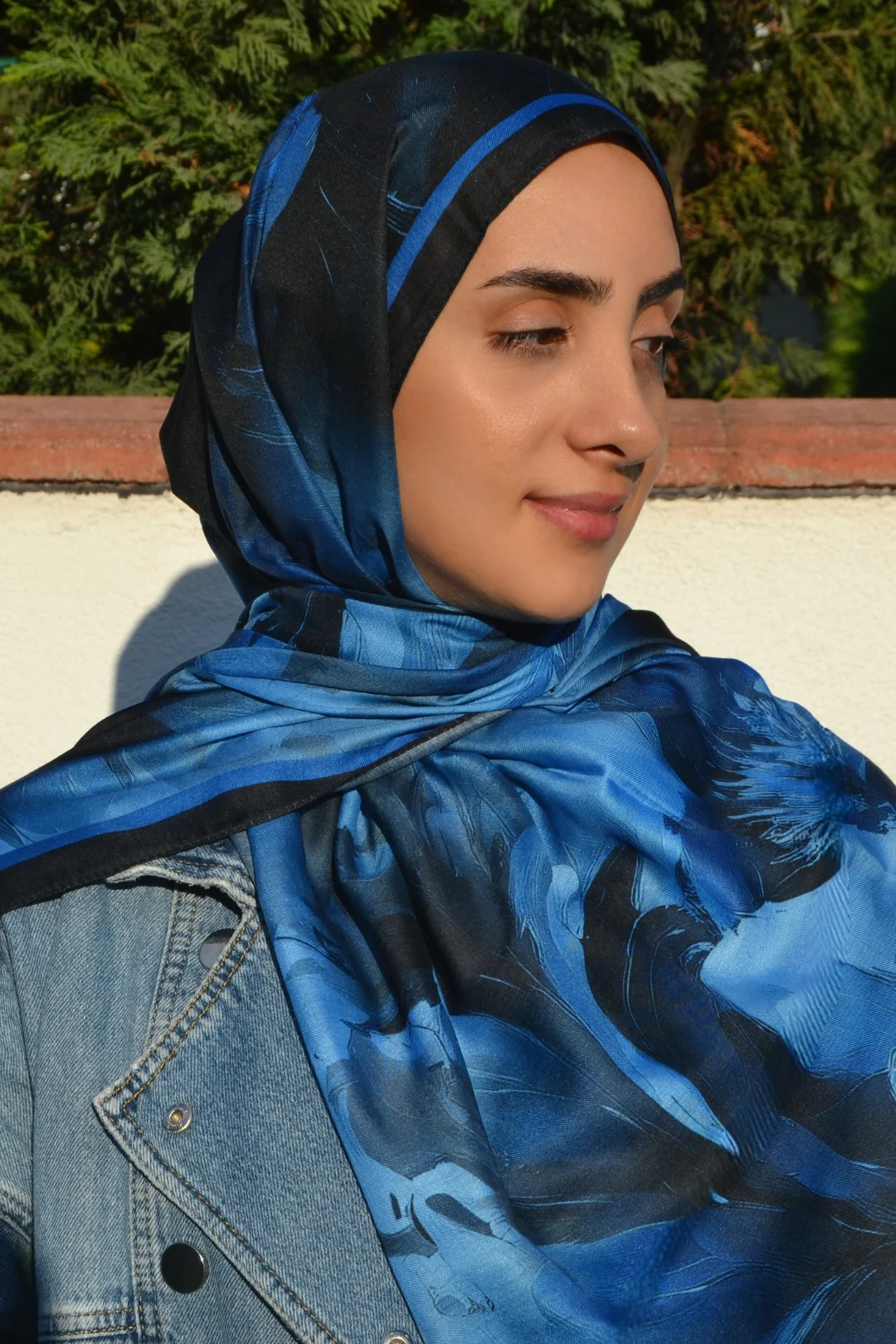 Liora Desenli Pamuk Şal - Saks Mavi