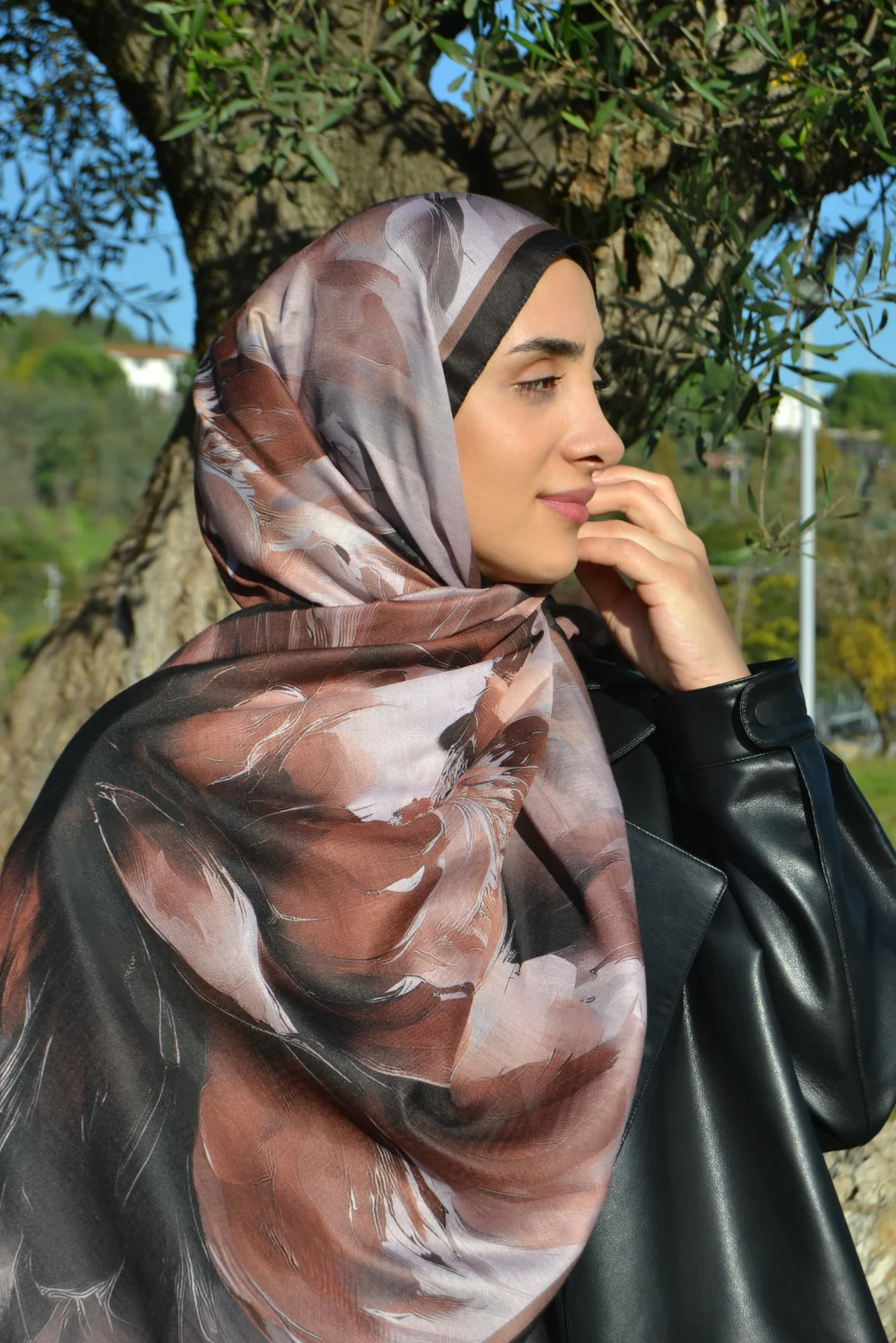 Liora Desenli Pamuk Şal - Kestane