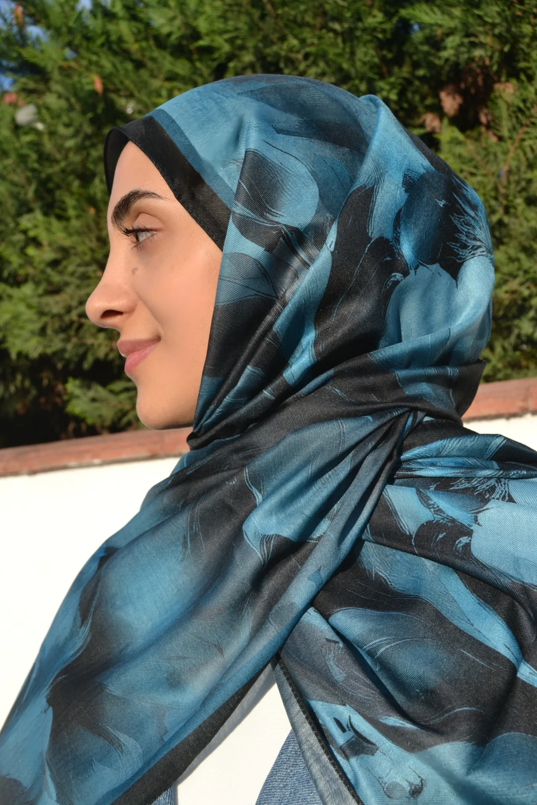 Liora Desenli Pamuk Şal - Petrol Mavisi