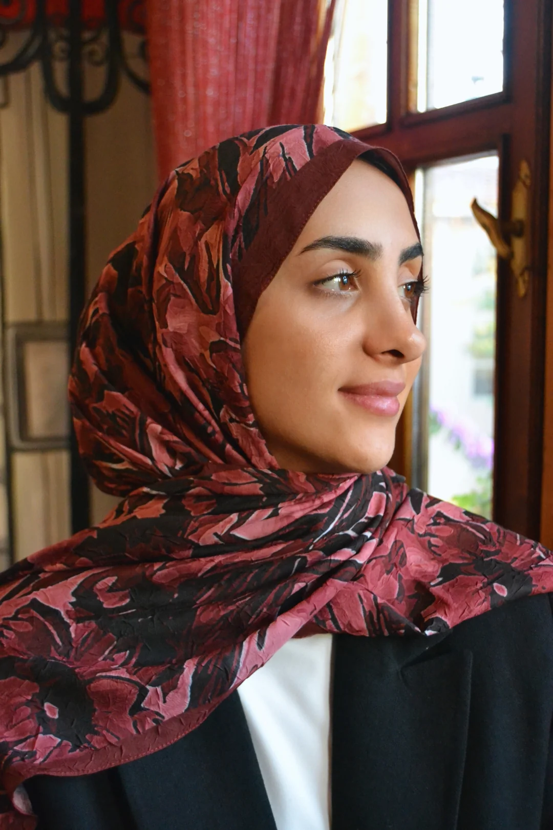 Aura Desenli Bambu Şal - Bordo