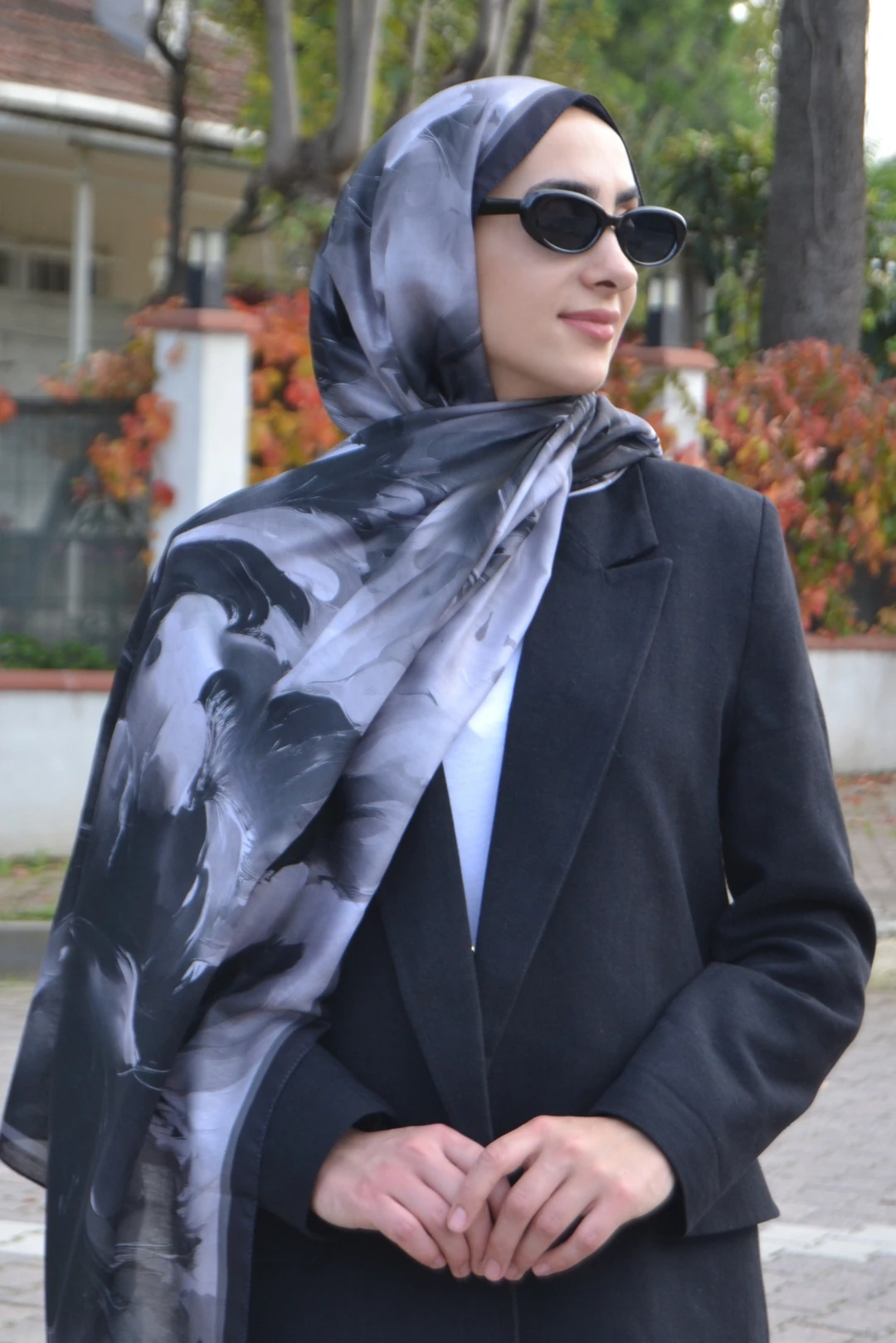 Liora Desenli Pamuk Şal - Gri