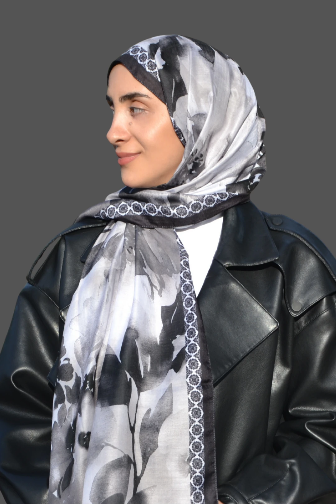 Nora Desenli Pamuk Şal - Gri