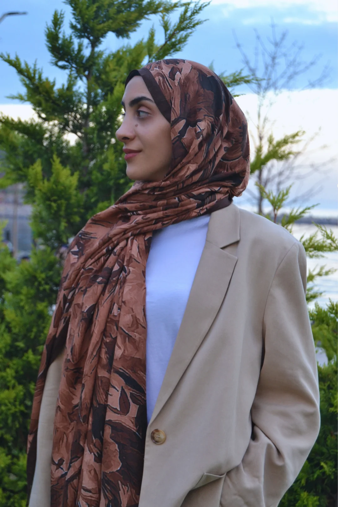 Aura Desenli Bambu Şal - Kiremit