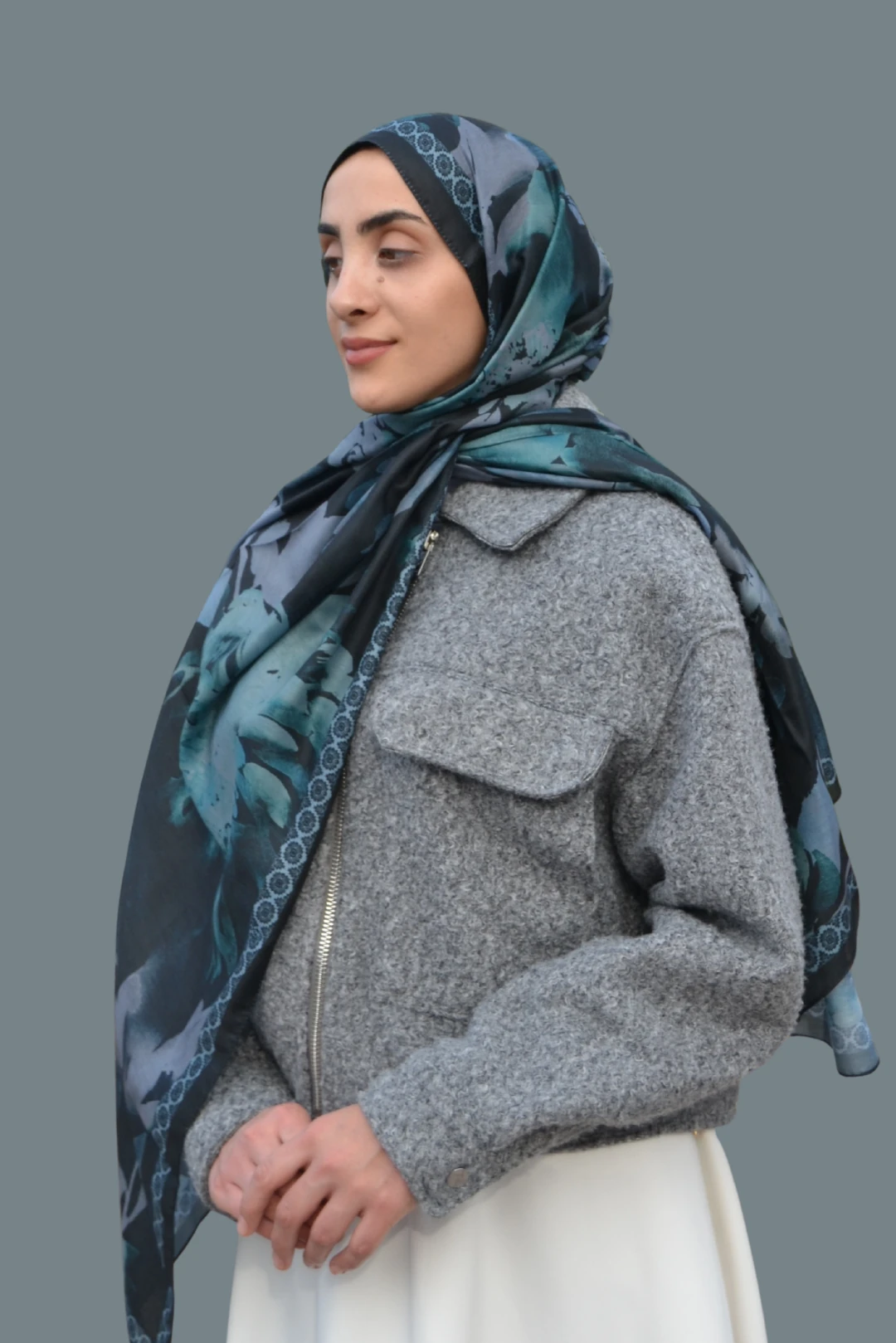 Nora Desenli Pamuk Şal - Petrol Mavisi