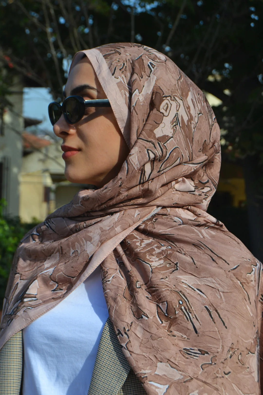 Aura Desenli Bambu Şal - Vizon