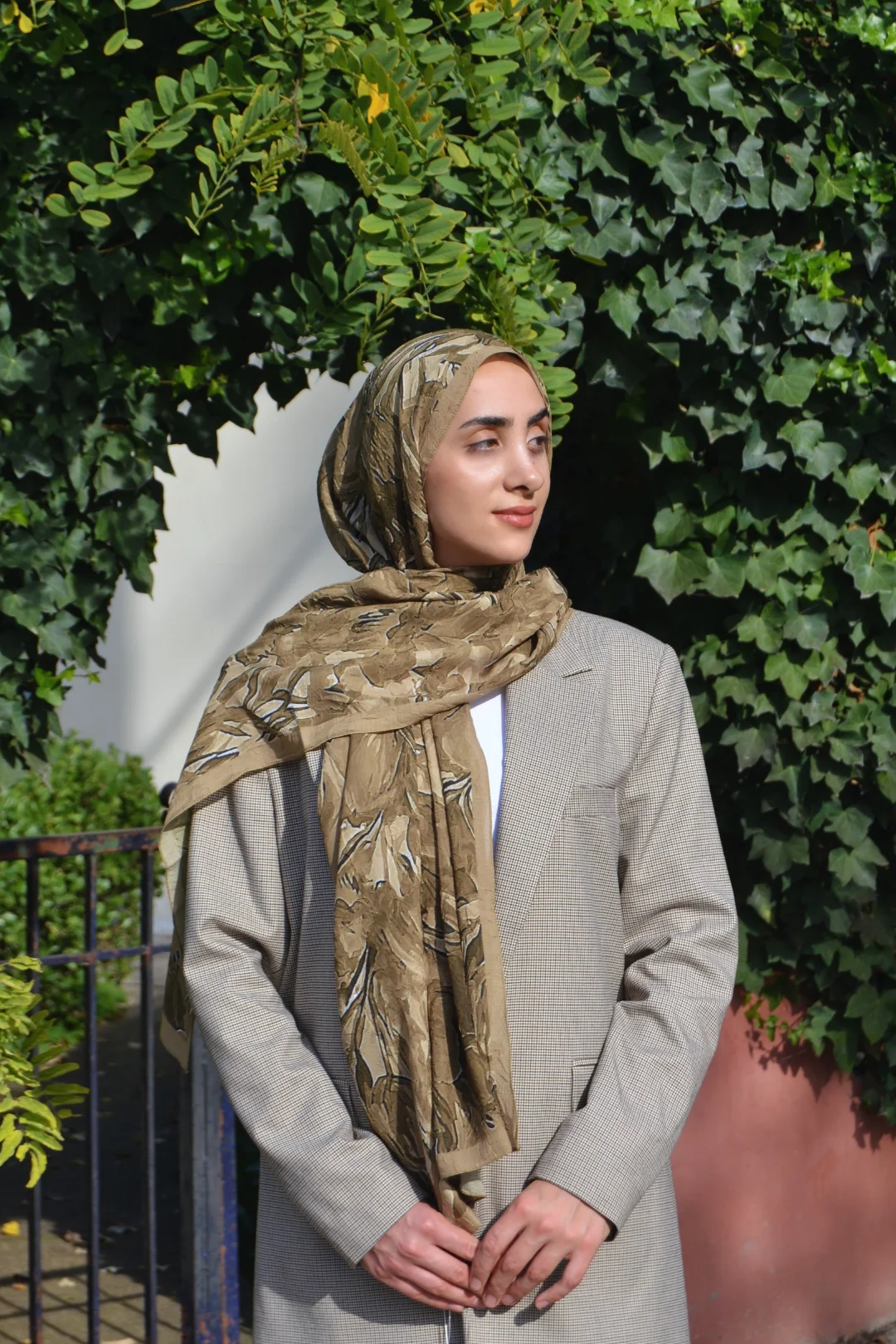 Aura Desenli Bambu Şal - Haki