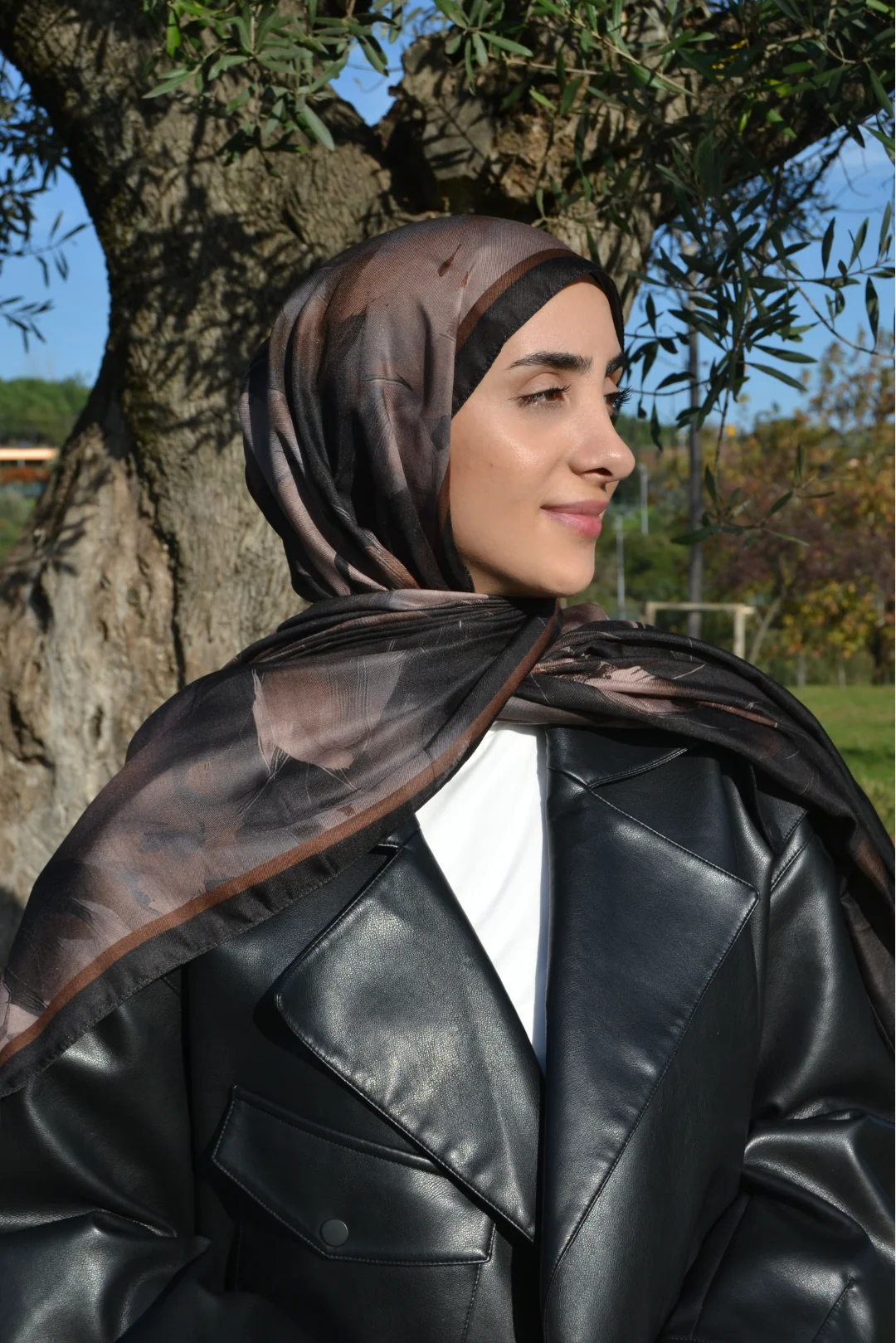 Liora Desenli Pamuk Şal - Koyu Kahve