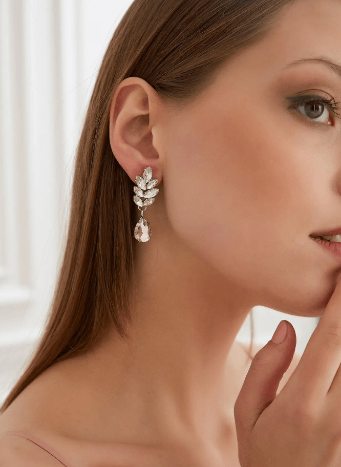 Leaf Earring, Dangle Earring, Stone Leaf Earring, Wedding Earrings, Bridal Earrings, Trending Earring, Women Earring, Daintily Everyday Earring, Women Gifts