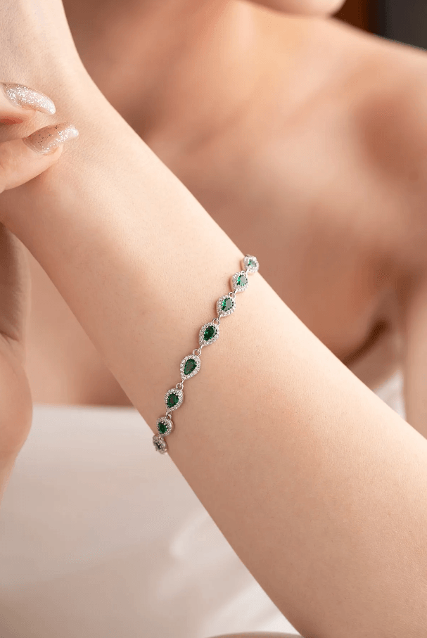 Green Stone 925 Silver Bracelet, Womem Bracelet, Minimalist Bracelet, Dainty Bracelet, Elegant Gift for Her, Birthday Gift