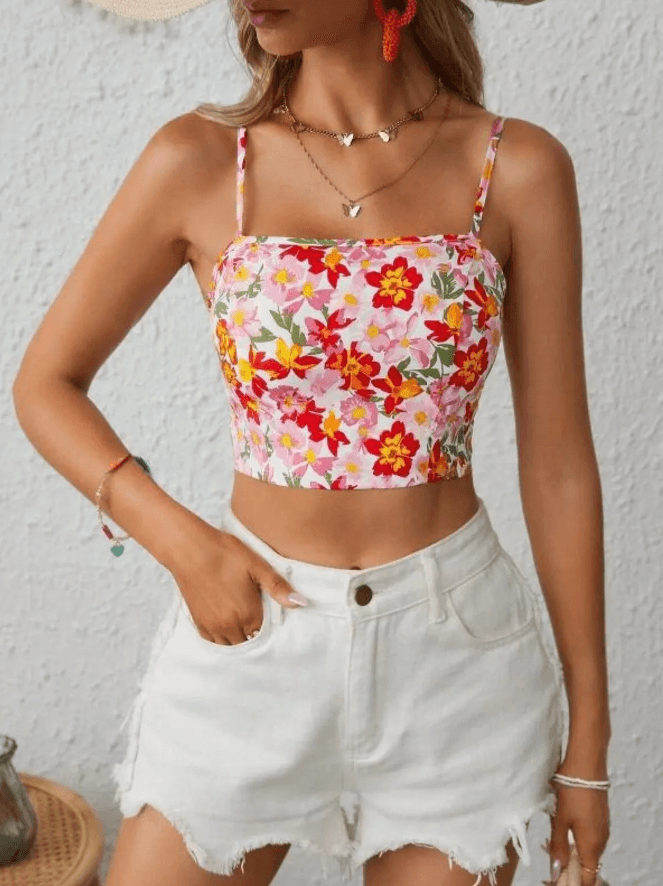 Floral Crop Top, Summer Crop Top, Fashion Trending Crop Top, Stylish Backless Women Crop Top, Festival Outfit,Wife Gift, Party Crop Top, Vacation Gift