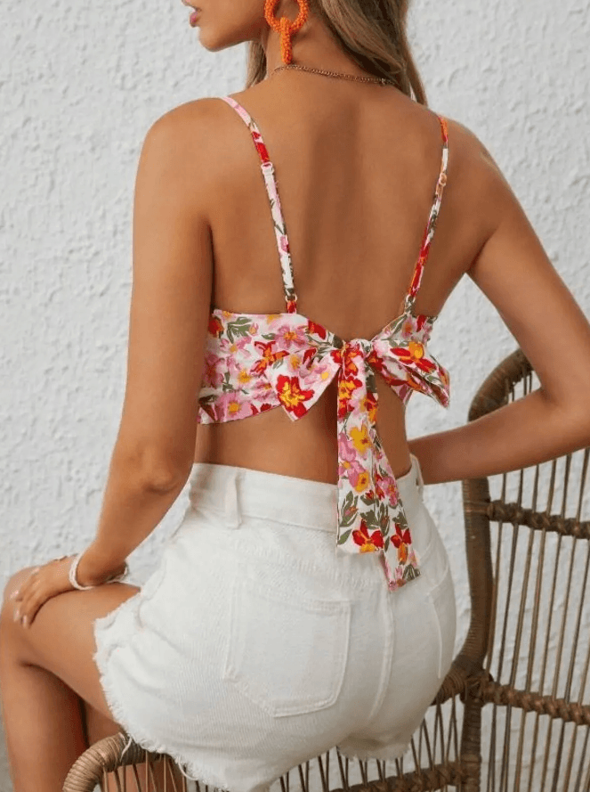 Floral Crop Top, Summer Crop Top, Fashion Trending Crop Top, Stylish Backless Women Crop Top, Festival Outfit,Wife Gift, Party Crop Top, Vacation Gift