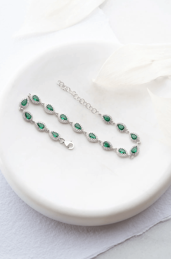 Green Stone 925 Silver Bracelet, Womem Bracelet, Minimalist Bracelet, Dainty Bracelet, Elegant Gift for Her, Birthday Gift