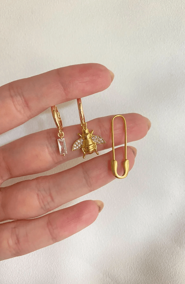 Bee Earring, Wedding Earrings, Bridal Earrings, Bee Triple Earring Set, Trending Earring, Gold Pearl Earring, Women Earring, Daintily Everyday Earring, Popular Earring, Statement Earrings, Mother Gifts