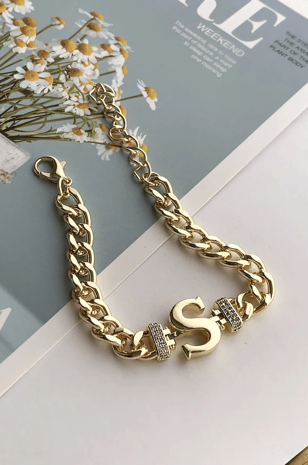 S Letter Bracelet, Chain Bracelet, Minimalist Bracelet, Women Bracelet, Dainty Bracelet, Elegant Gift for Her, Women Jewellery, Cute Bracelet