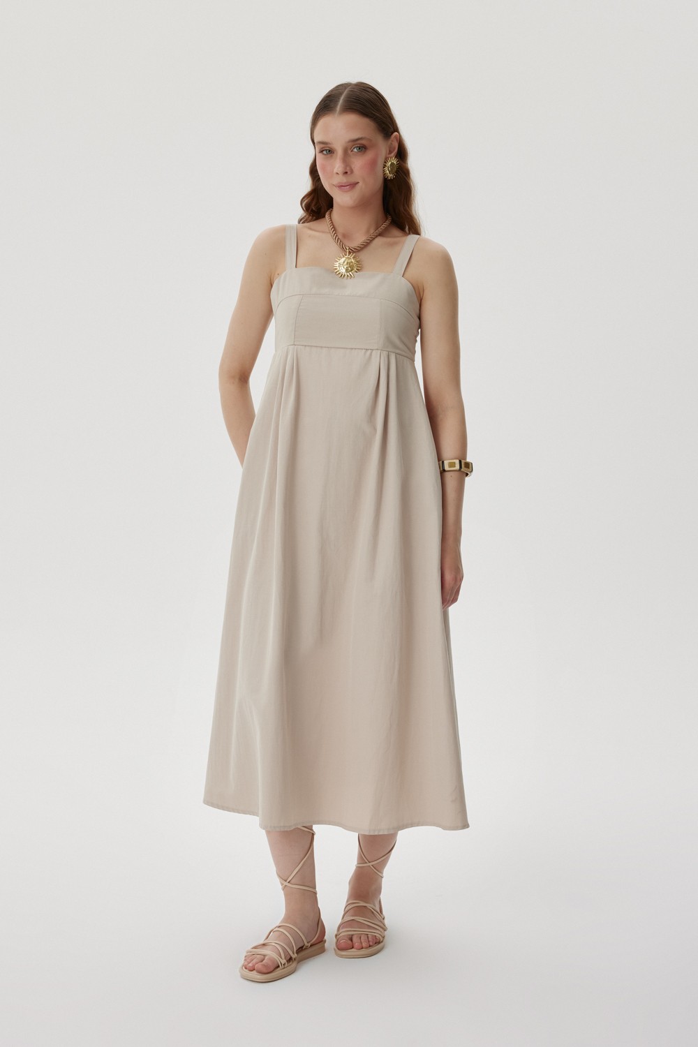 CLAIRE KALIN ASKILI ELBİSE - Bej