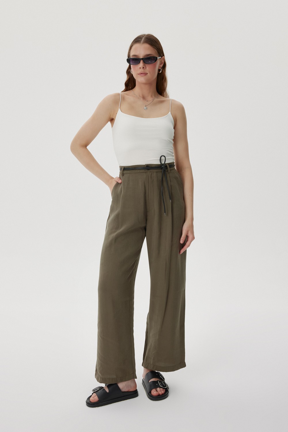 PİLE DETAYLI PANTOLON - Haki