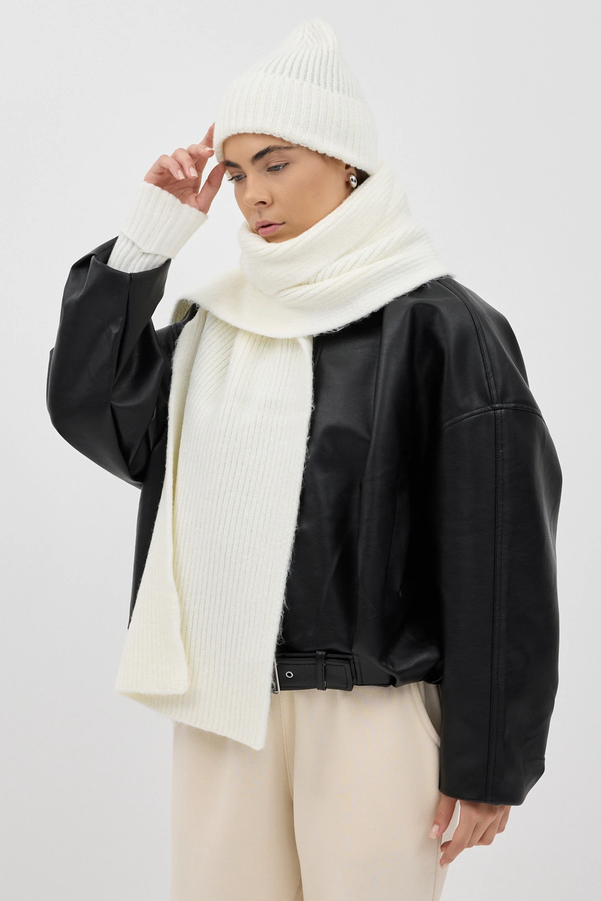 Fitilli Örme Atkı - Ekru