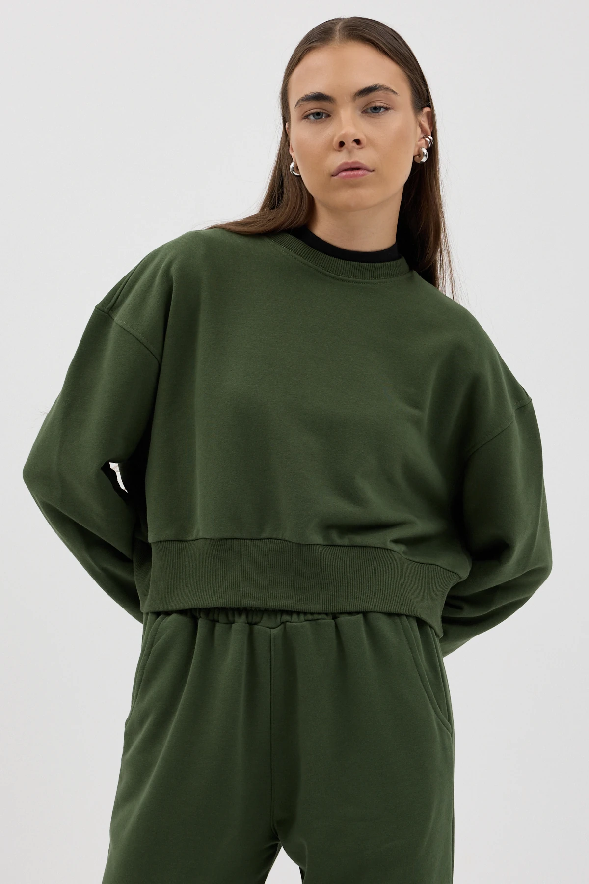 Cozy Bisiklet Yaka Sweatshirt - Yeşil