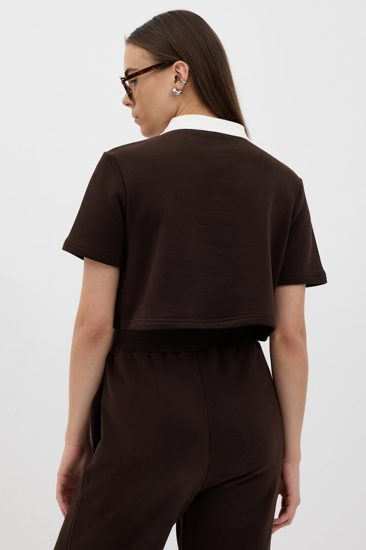 Polo Yaka Üç İplik Crop T-shirt