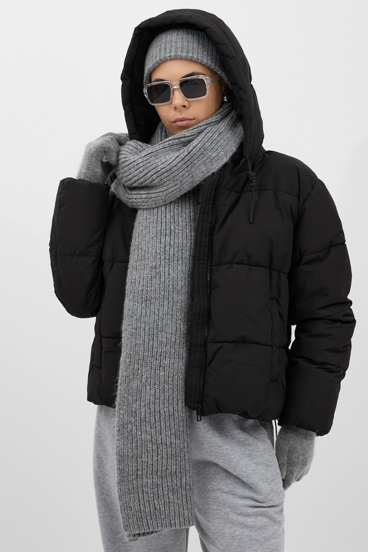 Fitilli Örme Atkı - Gri