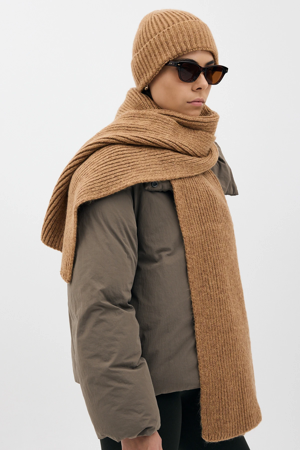 Fitilli Örme Atkı - Sütlü Kahve