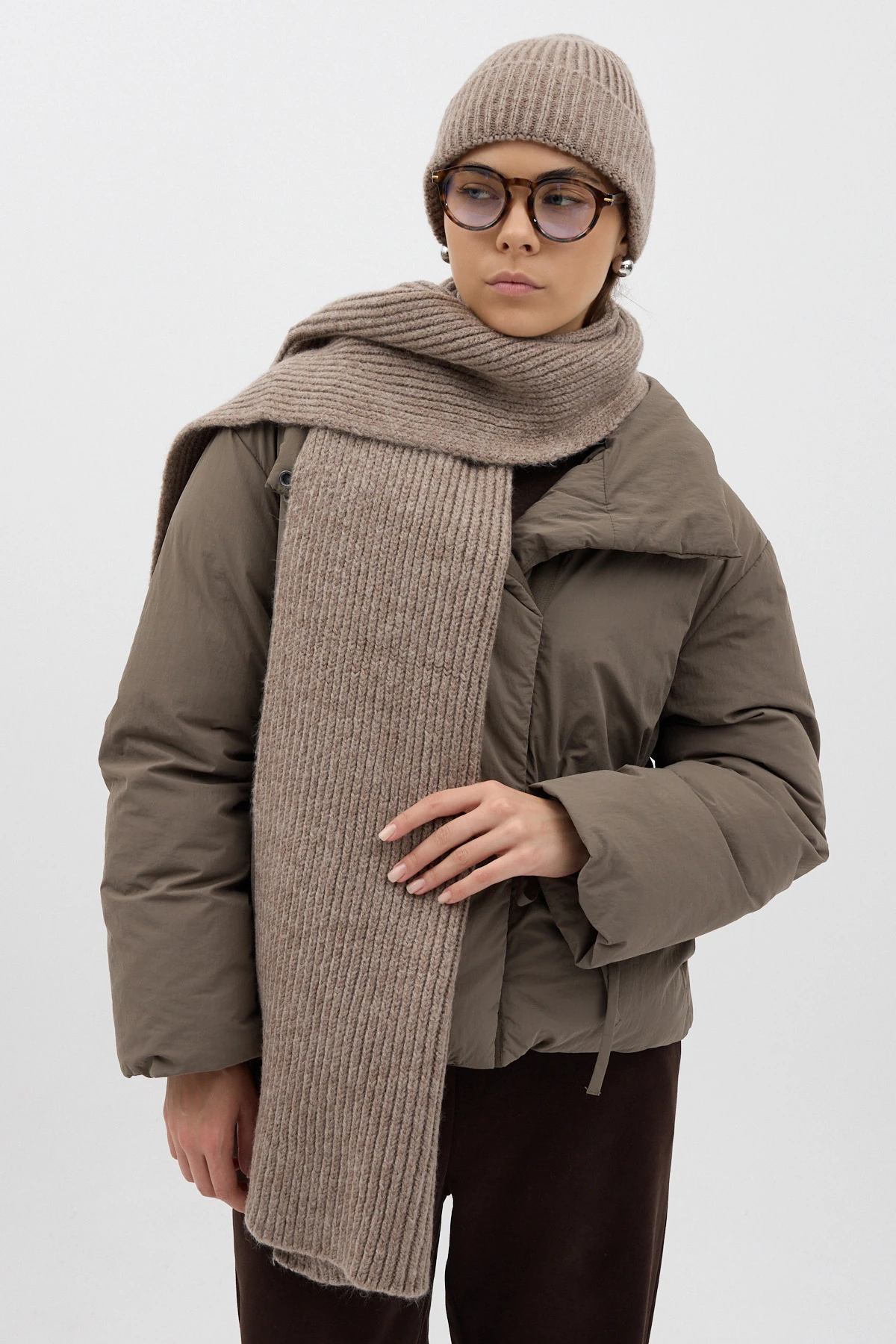 Fitilli Örme Atkı - Vizon