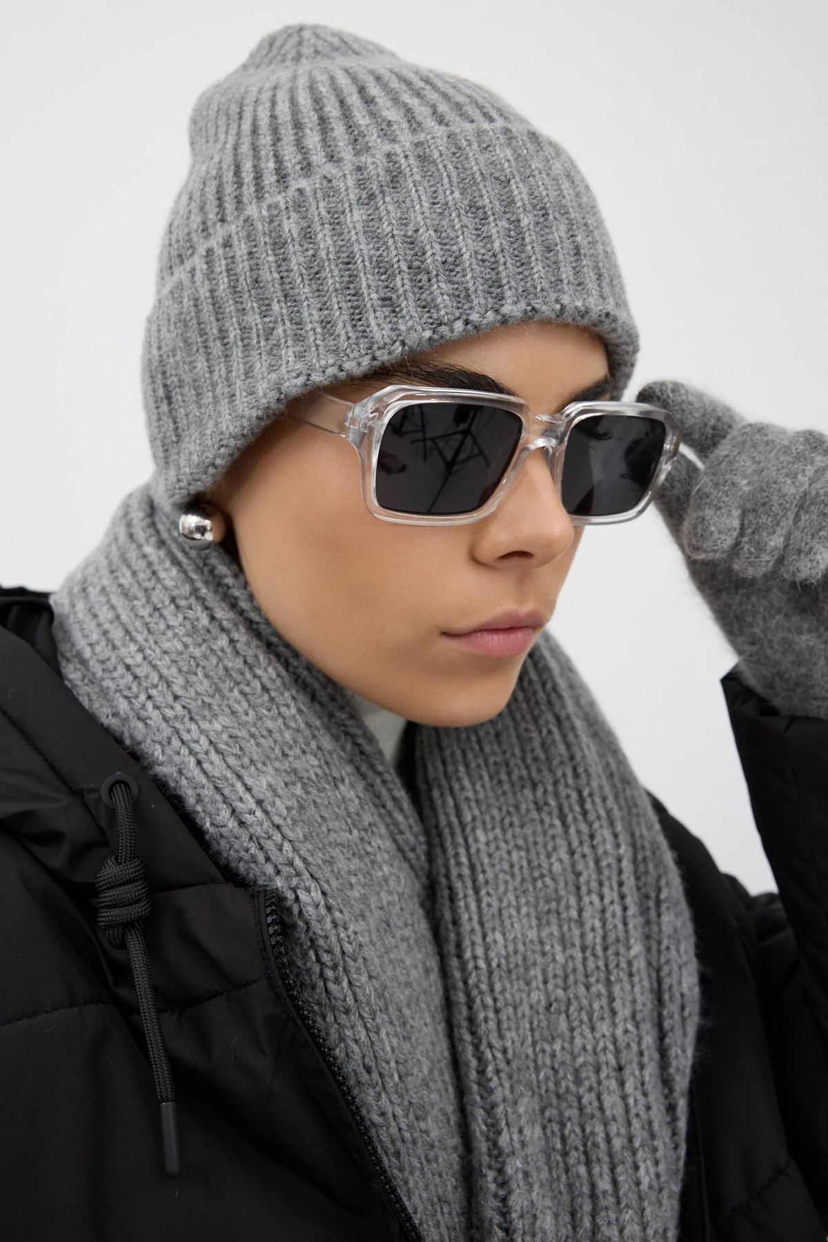 Fitilli Örme Bere - Gri