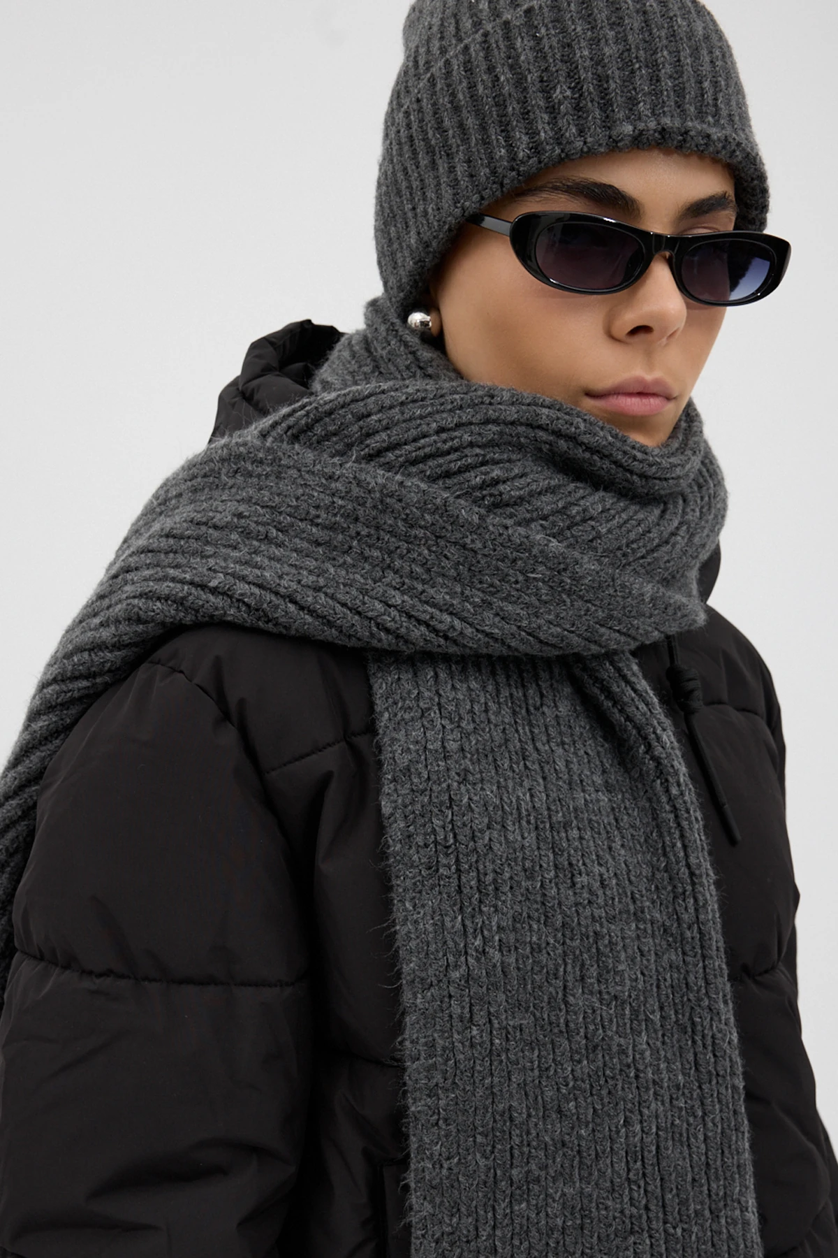 Fitilli Örme Atkı - Antrasit