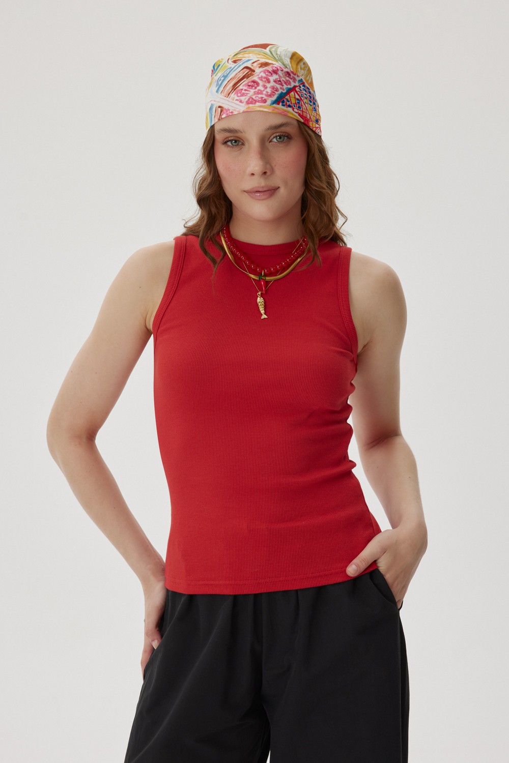 Ribbed Sleeveless Bodysuit - Red