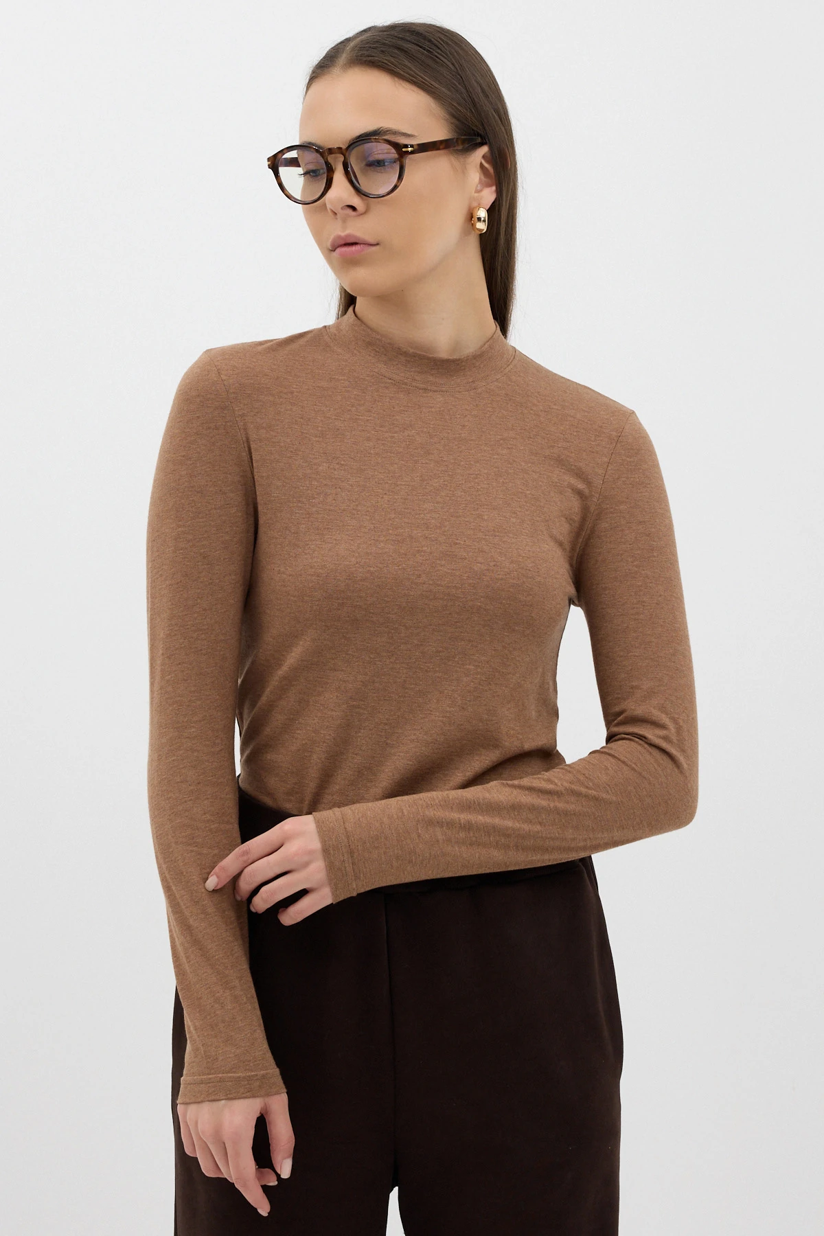 Yüksek Yaka Uzun Kol Body - Sütlü Kahve