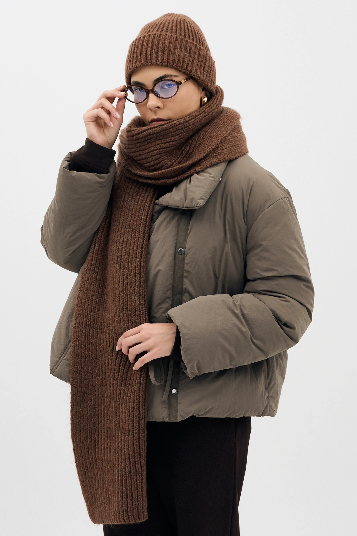 Fitilli Örme Atkı - Sıcak Kahve