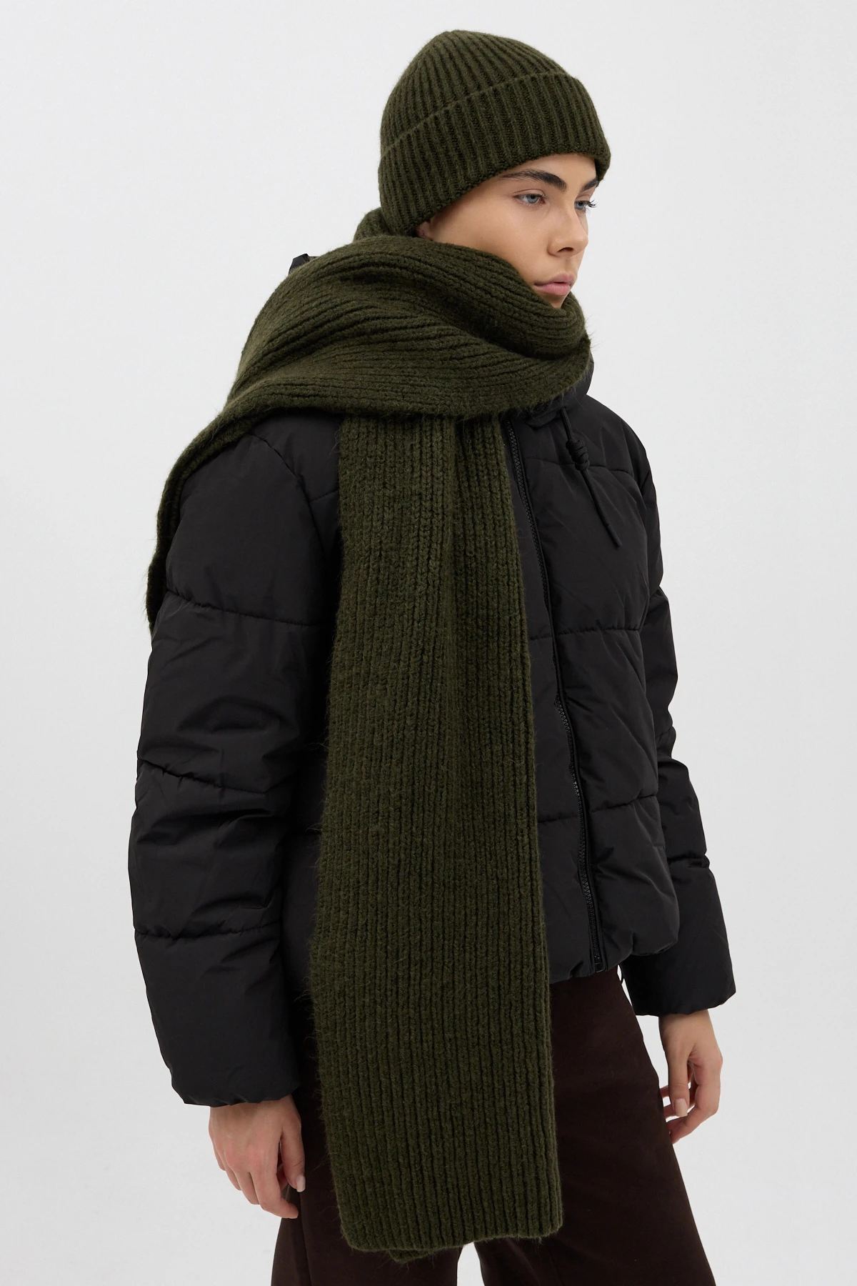 Fitilli Örme Atkı - Yeşil