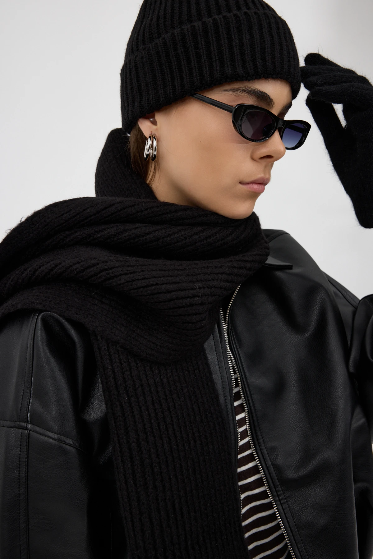 Fitilli Örme Atkı - Siyah